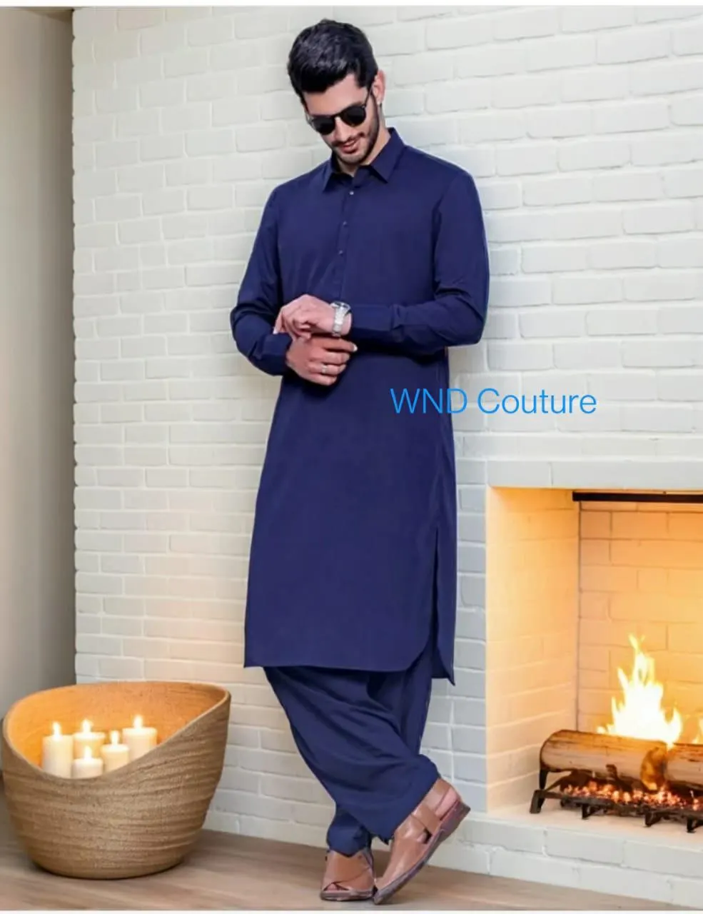 Navy Blue Cotton Pathani Suit: Indian Wedding Festive Wear - image 5