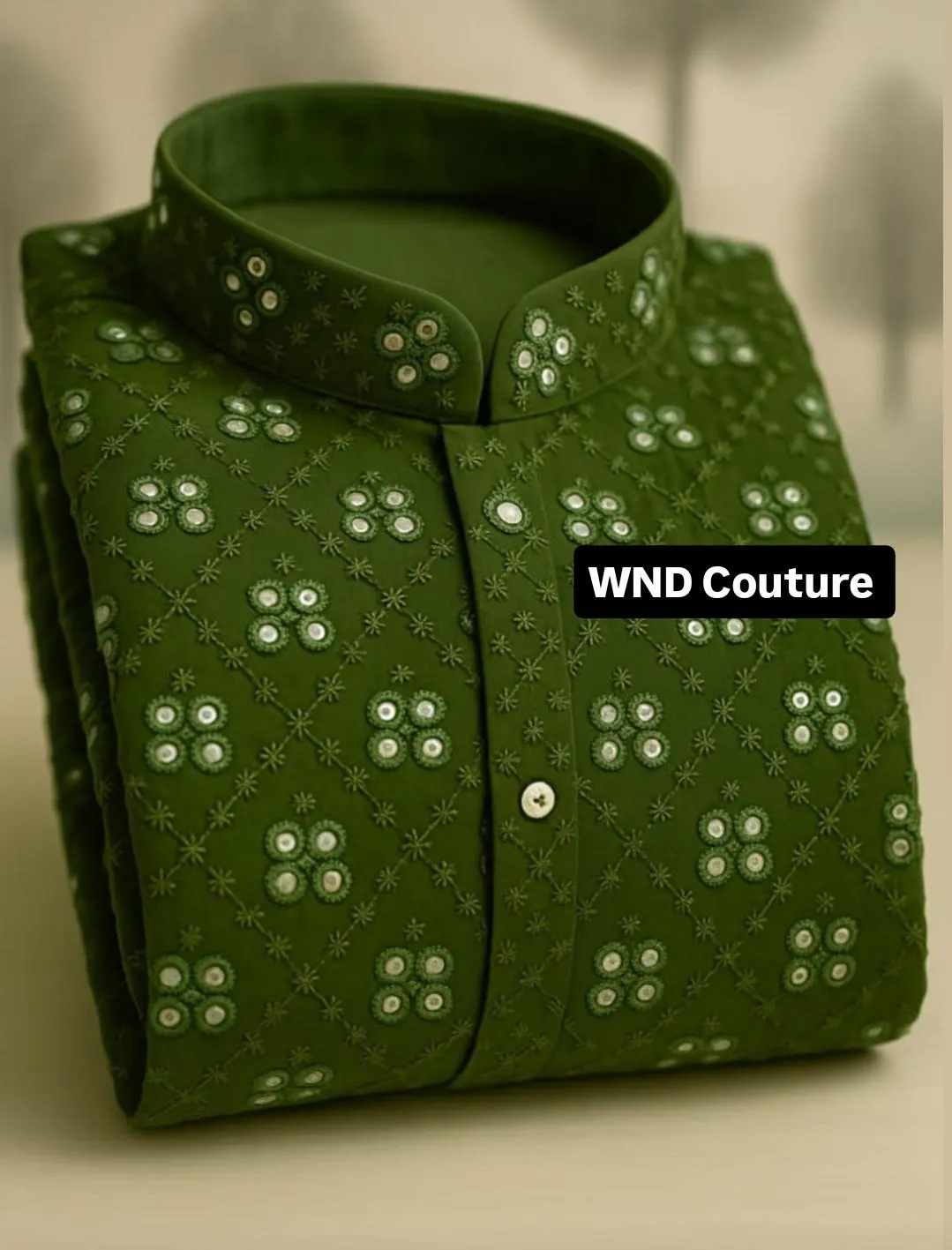 Spesial Custom Made kurta pastel green, mirror work kurta with white pant set - image 5