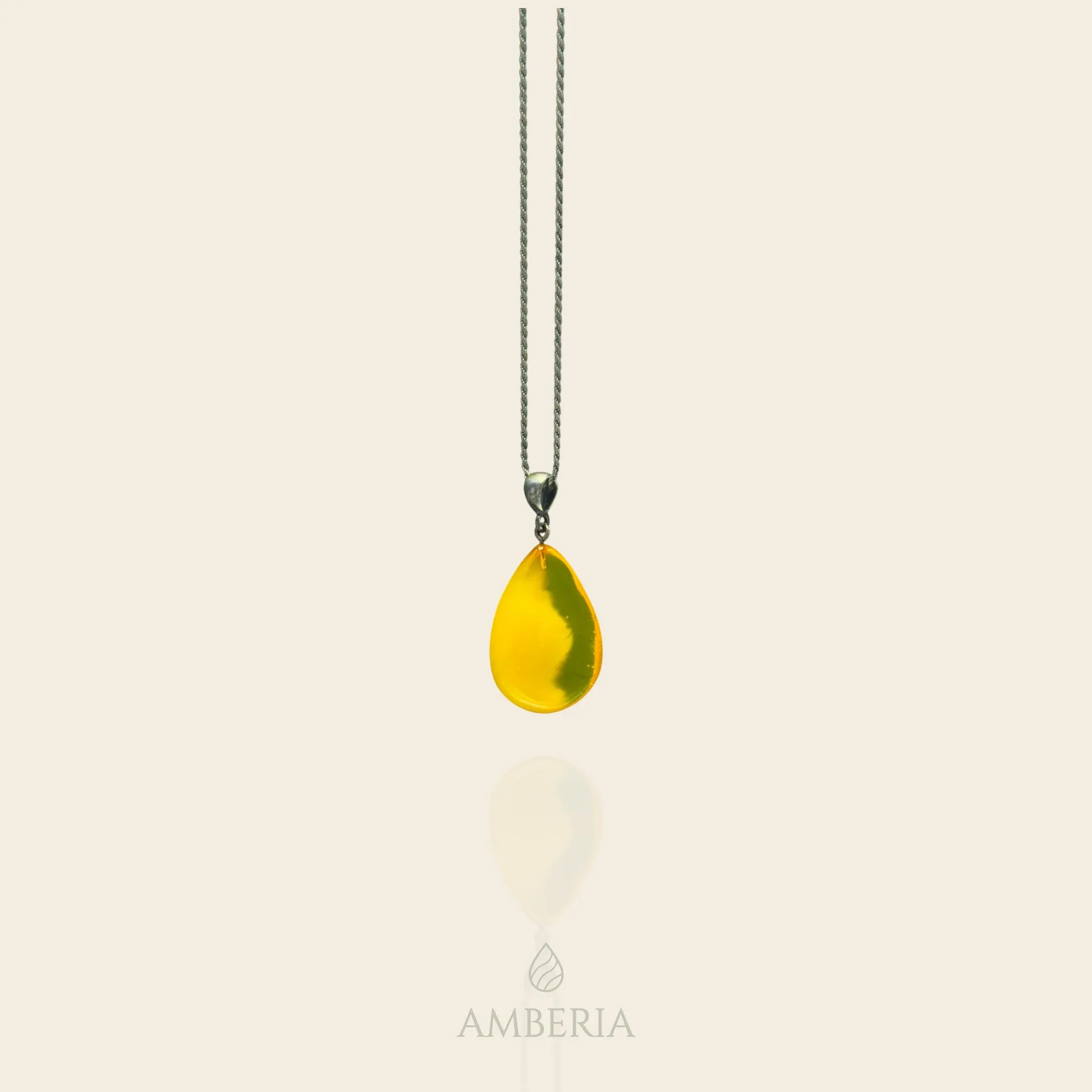Honey Baltic Amber Pendant 925 Sterling Silver, Yellow Teardrop Necklace, Natural Succinite Gemstone, Handcrafted Pear Shaped Jewelry
