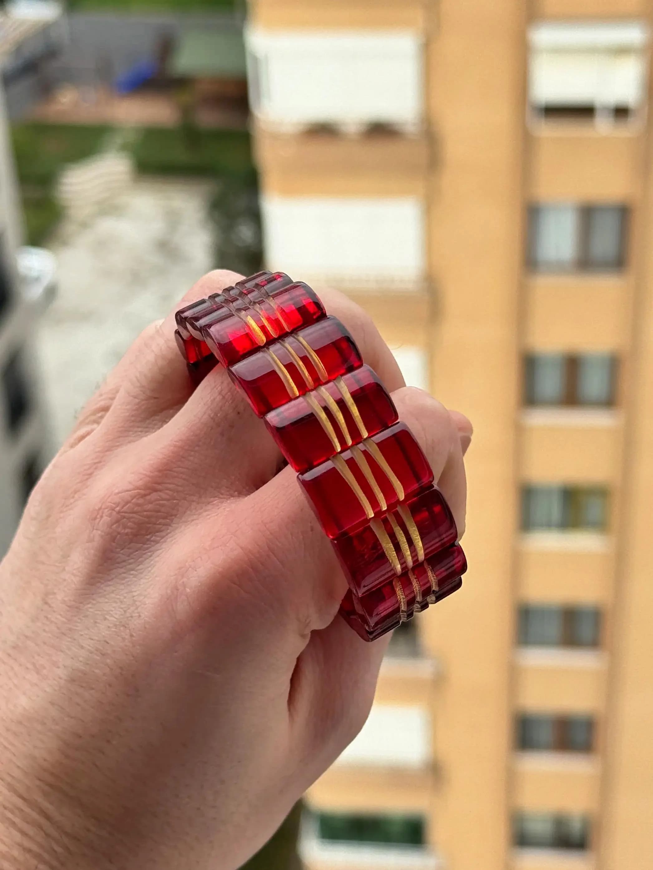 Large Cherry Red Amber Bracelet Genuine Baltic Jewelry for Men or Women - Anniversary Statement Wristband - image 2
