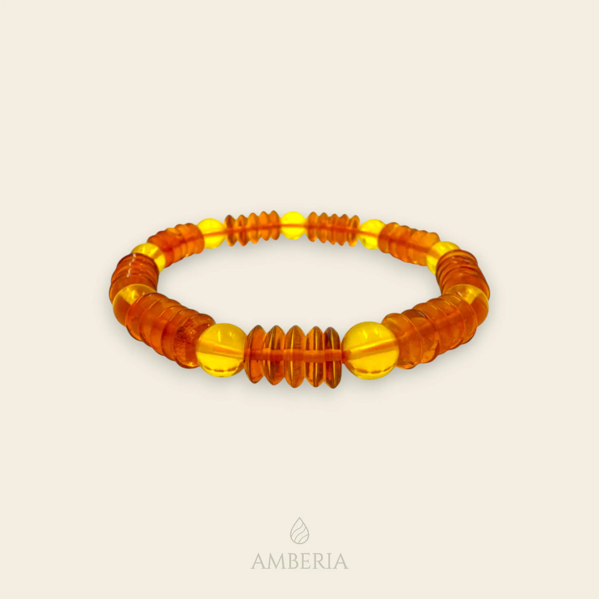 Baltic Amber Bracelet Cognac Yellow - Natural Round Flat Beads Unisex Jewelry