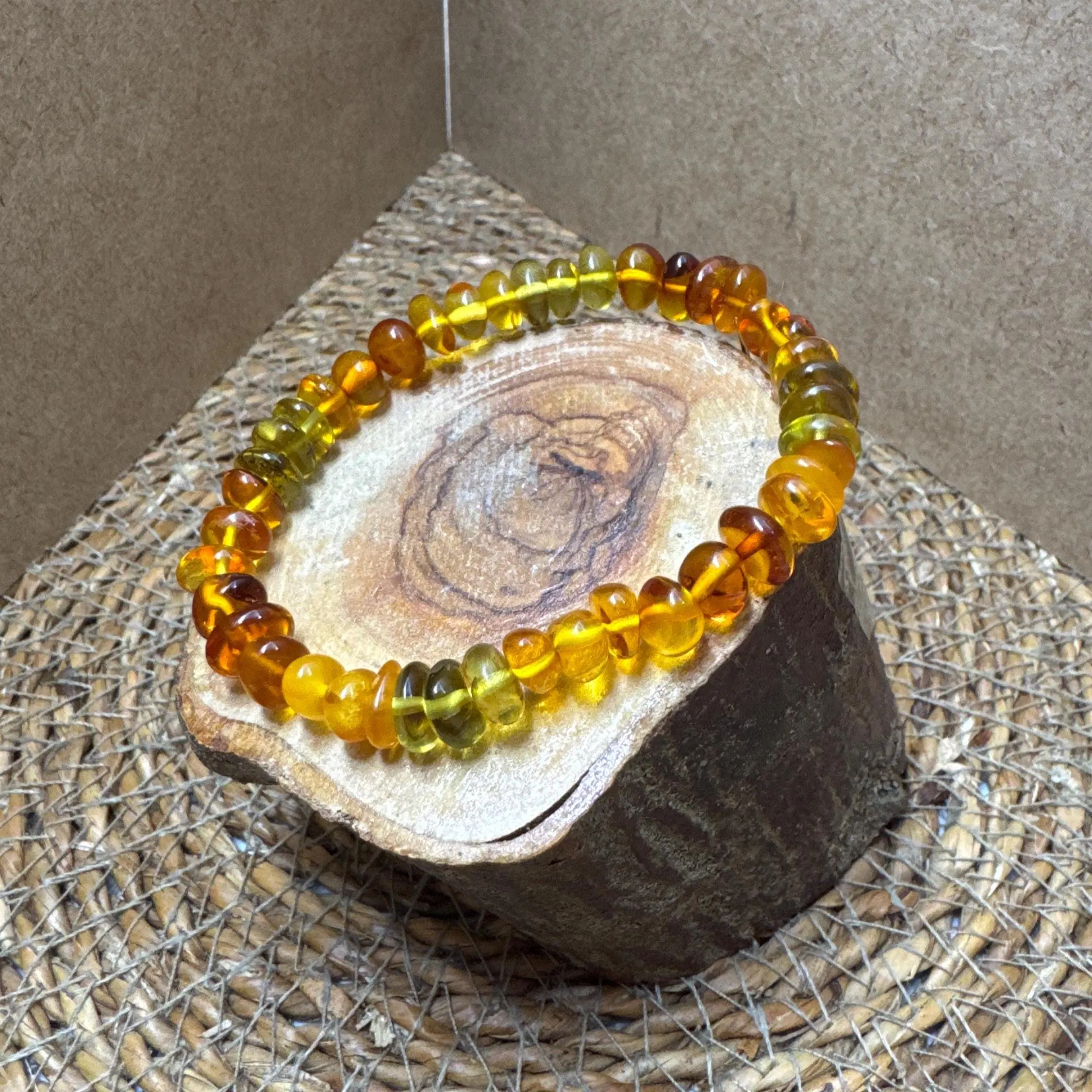 Baltic Amber Bracelet: Yellow & Orange Natural Gemstone Bead Jewelry