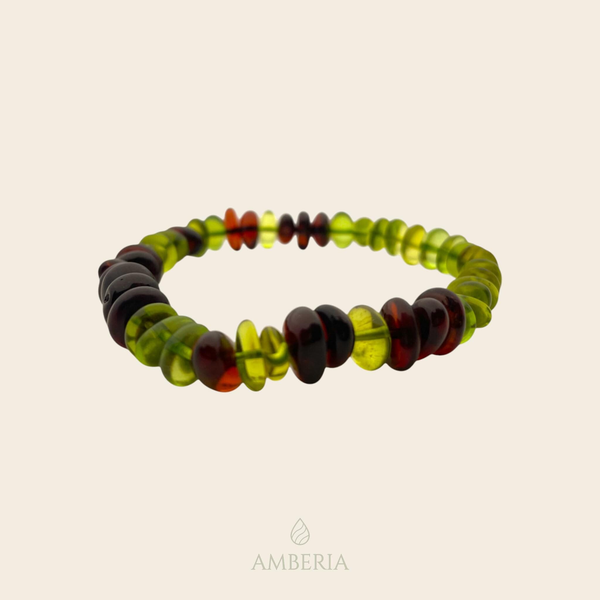 Stress Relief Green Amber Bracelet, Natural Caribbean Stone, Polished Faceted Cherry Beads, Wellness Jewelry