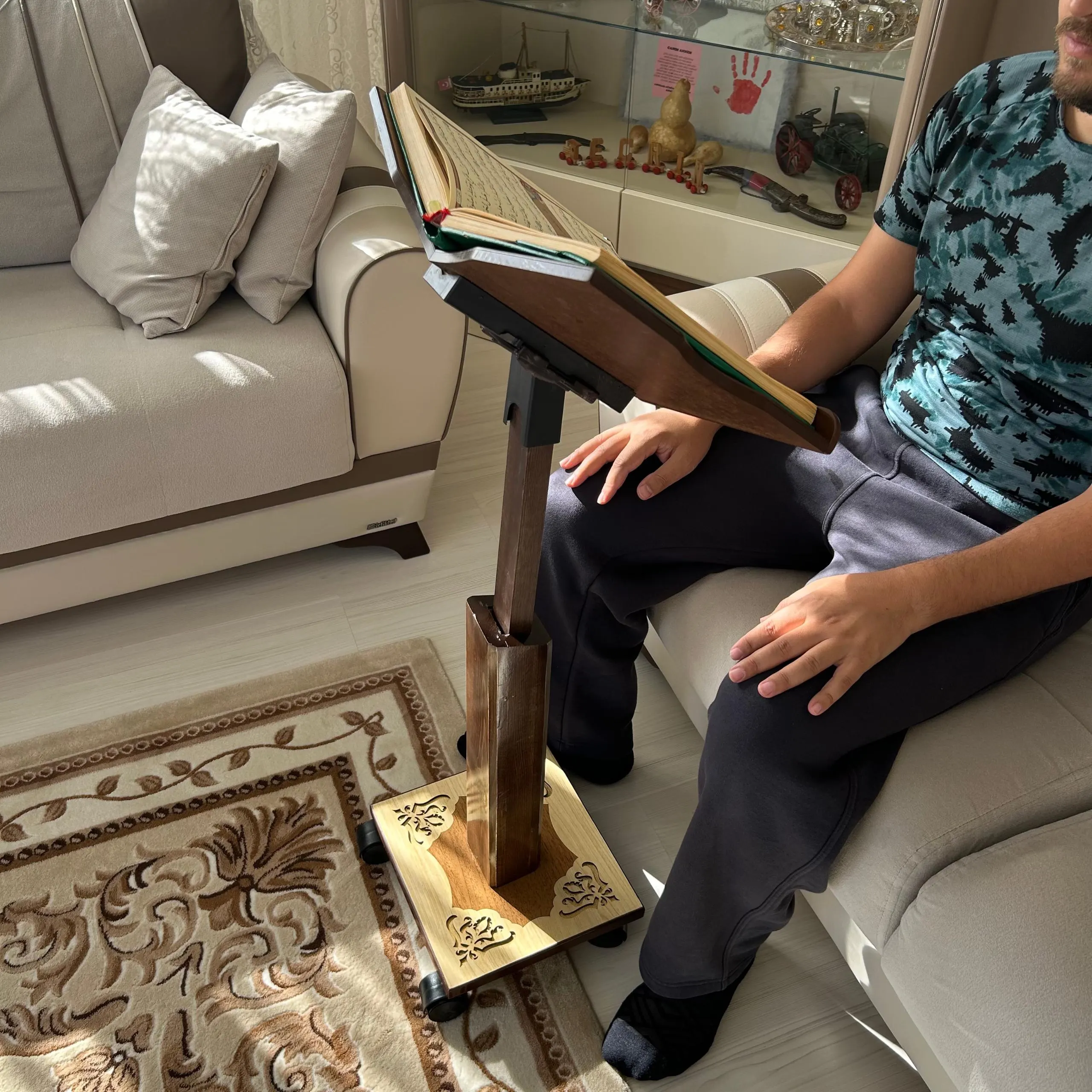 Moveable Wooden Quran Stand, Reading Stand with Wheels: Adjustable Islamic Reading Desk For Huge Books - image 3