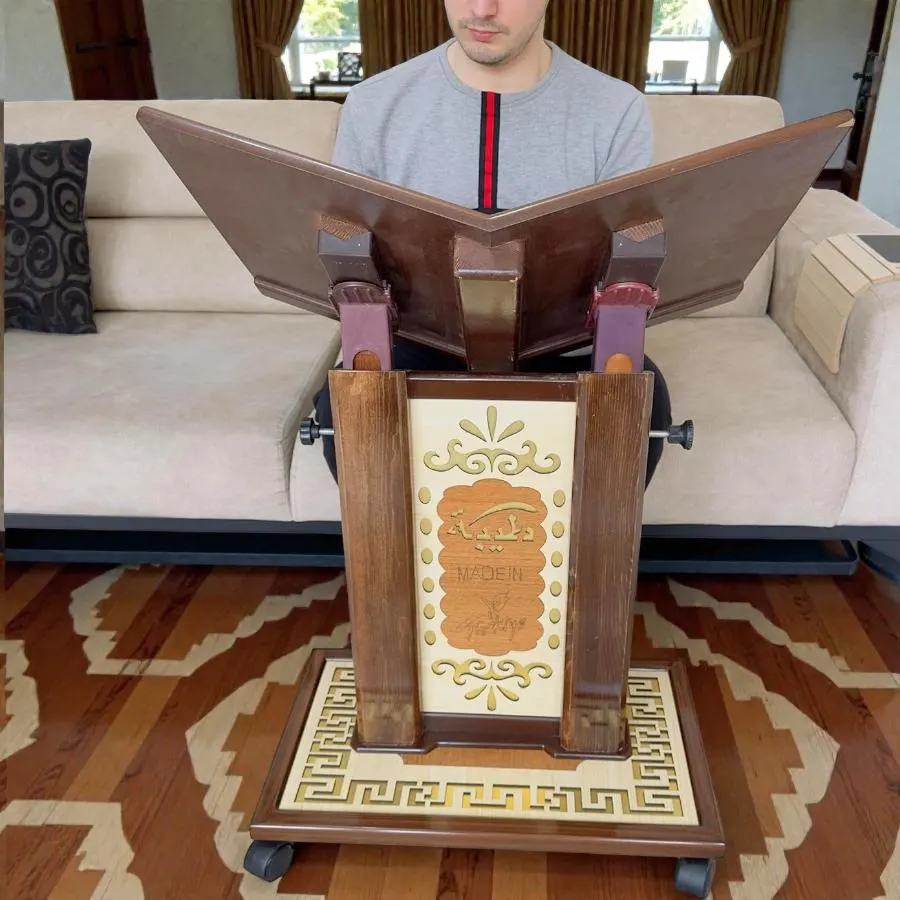 Ultra Big Size Height Adjustable Portable Luxury Quran Stand With Wheels, Wooden Book Holder, Rihal - image 5