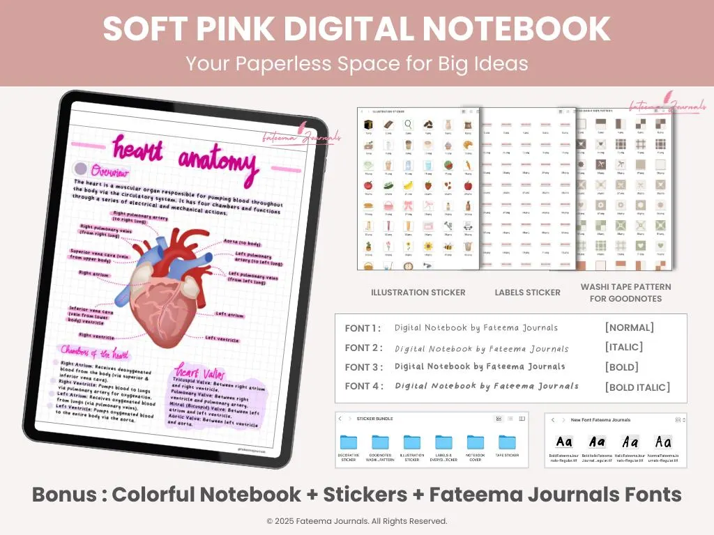 Soft Pink Digital Notebook | Paper Templates | Digital Notebook for Goodnotes, Kilonotes, Notability | Study Notes |Made by Fateema Journals - image 5