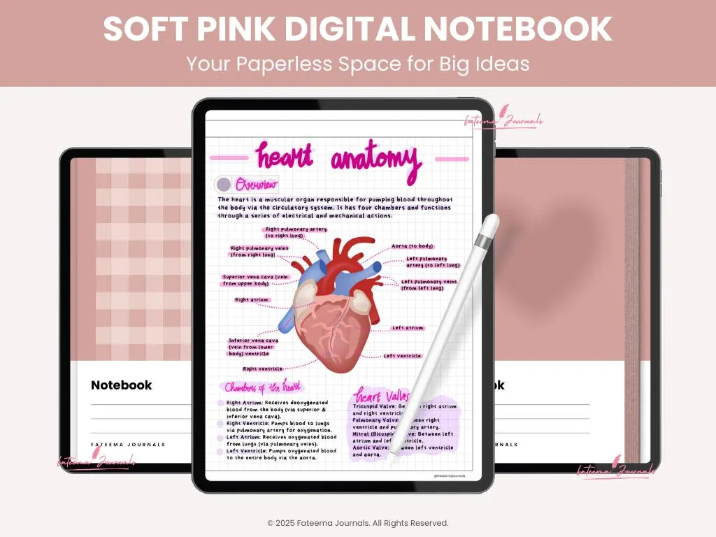 Soft Pink Digital Notebook | Paper Templates | Digital Notebook for Goodnotes, Kilonotes, Notability | Study Notes |Made by Fateema Journals - image 3