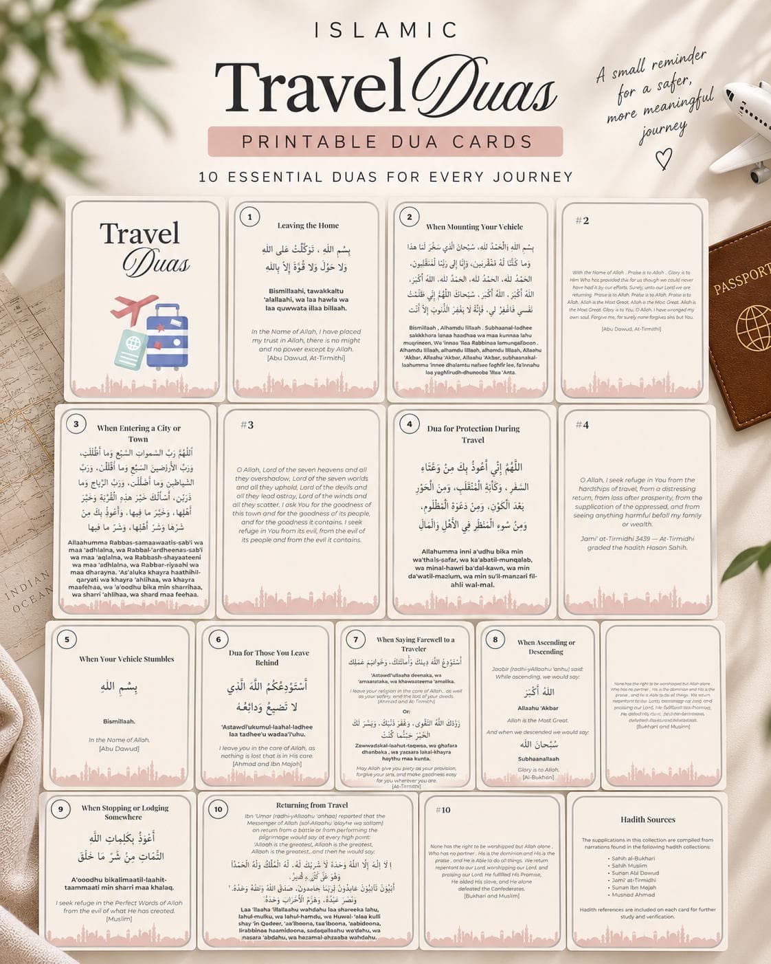 Islamic Travel Dua Cards, Muslim Travel Prayers, Printable Dua Cards, Arabic Transliteration and English Translation PDF - image 4