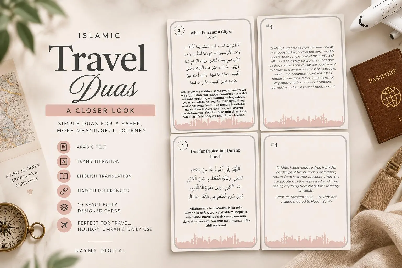 Islamic Travel Dua Cards, Muslim Travel Prayers, Printable Dua Cards, Arabic Transliteration and English Translation PDF - image 3