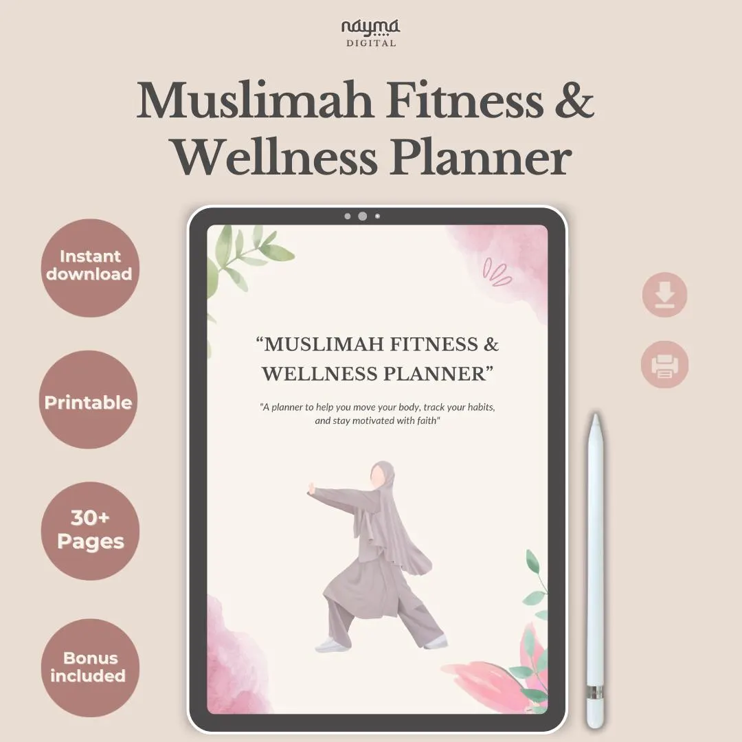 Muslimah Fitness Planner, Islamic Workout Tracker, Wellness Planner, Meal Planner, Habit and Health Tracker PDF - image 5
