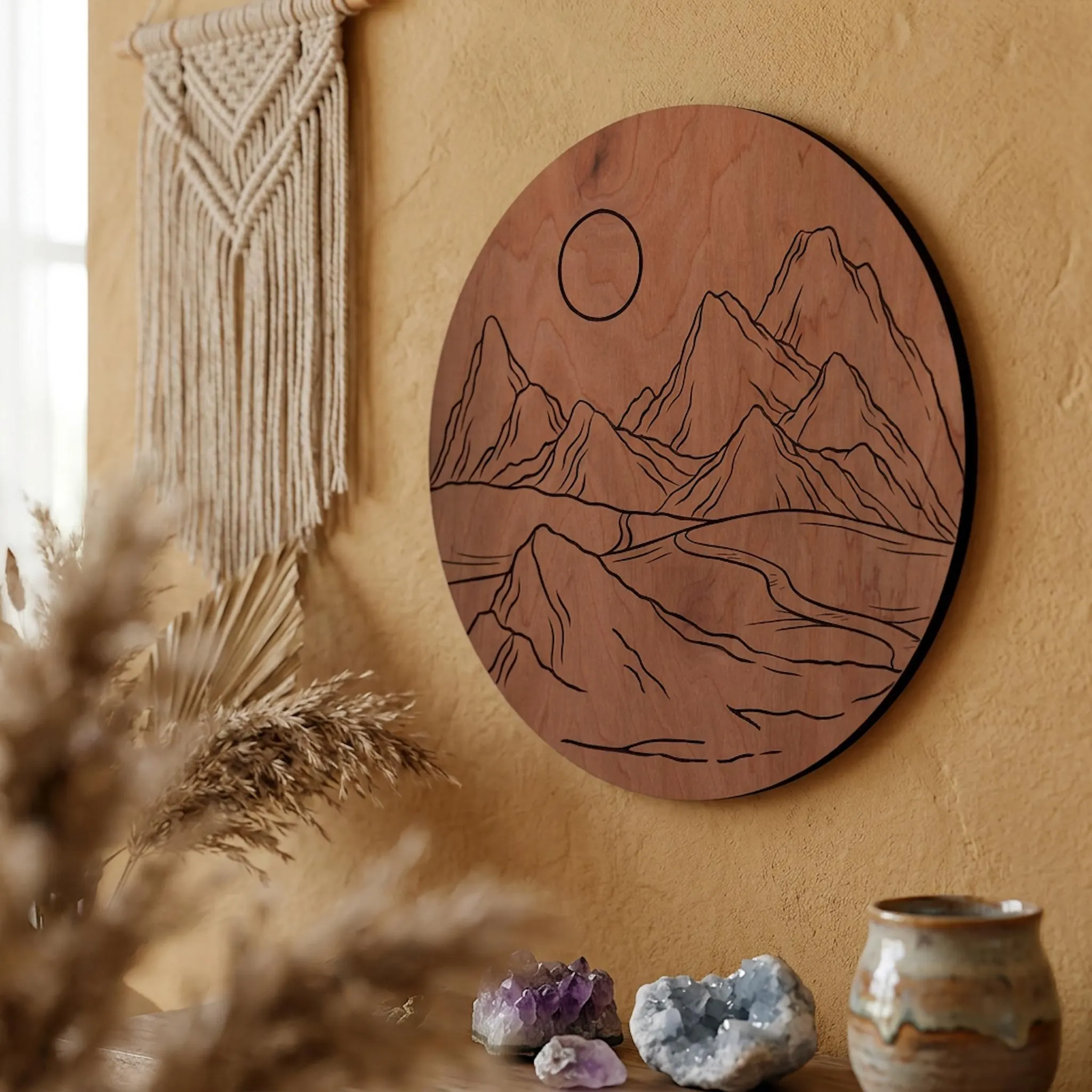 Wood Mountain Art, Mountain Wall Art, Mountain Wood Sign, Round Mountain Art, Circle Mountain Art, Wooden Wall Art, Wood Wall Panel - image 3