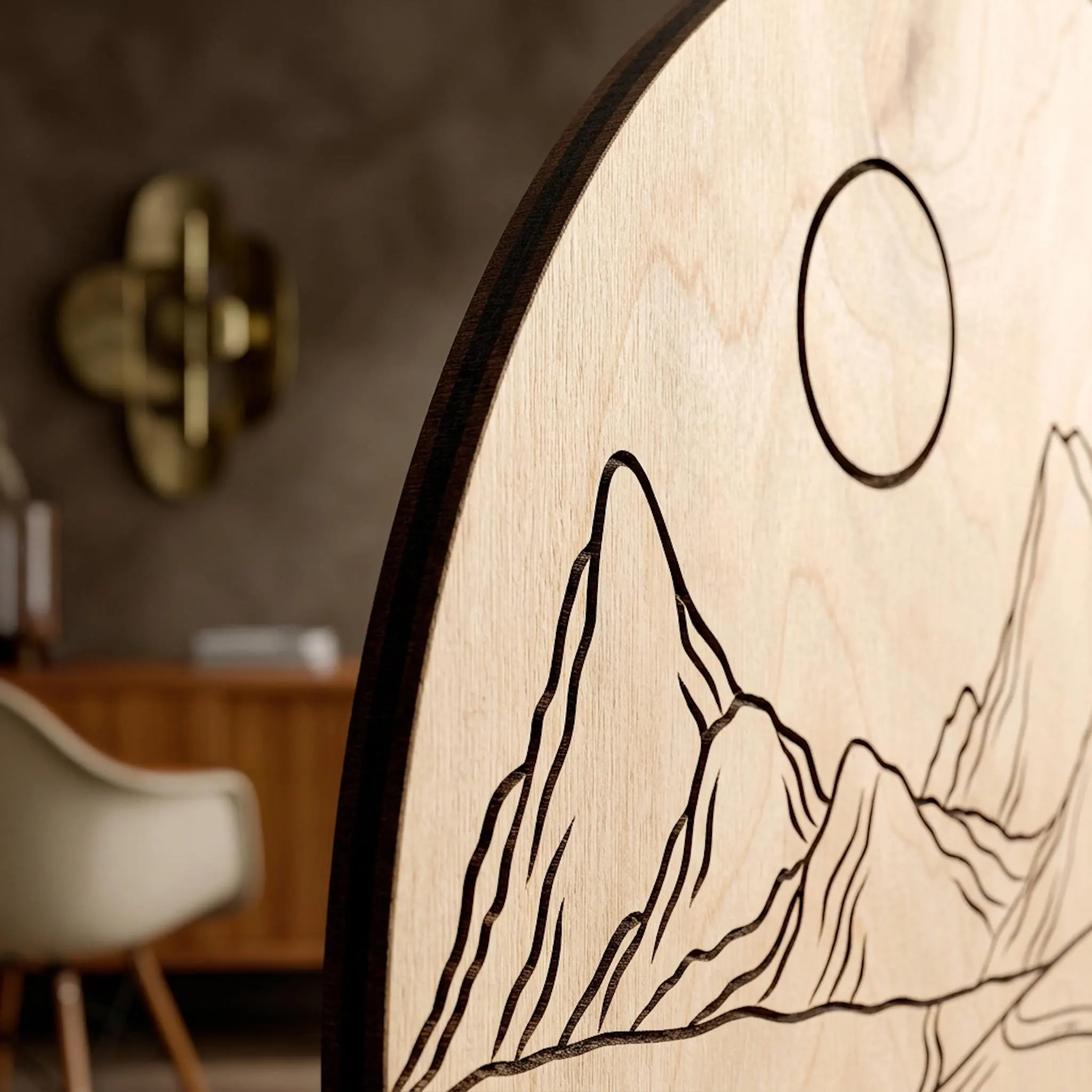 Wood Mountain Art, Mountain Wall Art, Mountain Wood Sign, Round Mountain Art, Circle Mountain Art, Wooden Wall Art, Wood Wall Panel - image 2