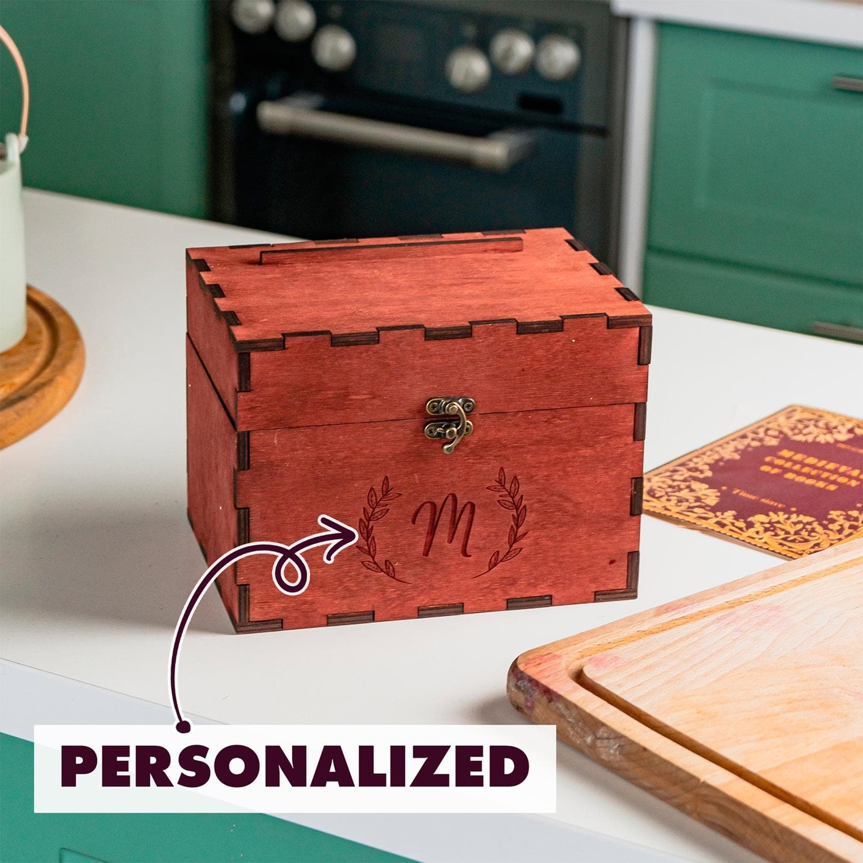 Wooden recipe box, Recipe box with dividers, Custom recipe box, Engraved recipe box 5x7, Recipe card box, Recipe organizer,Mother's day gift - image 3