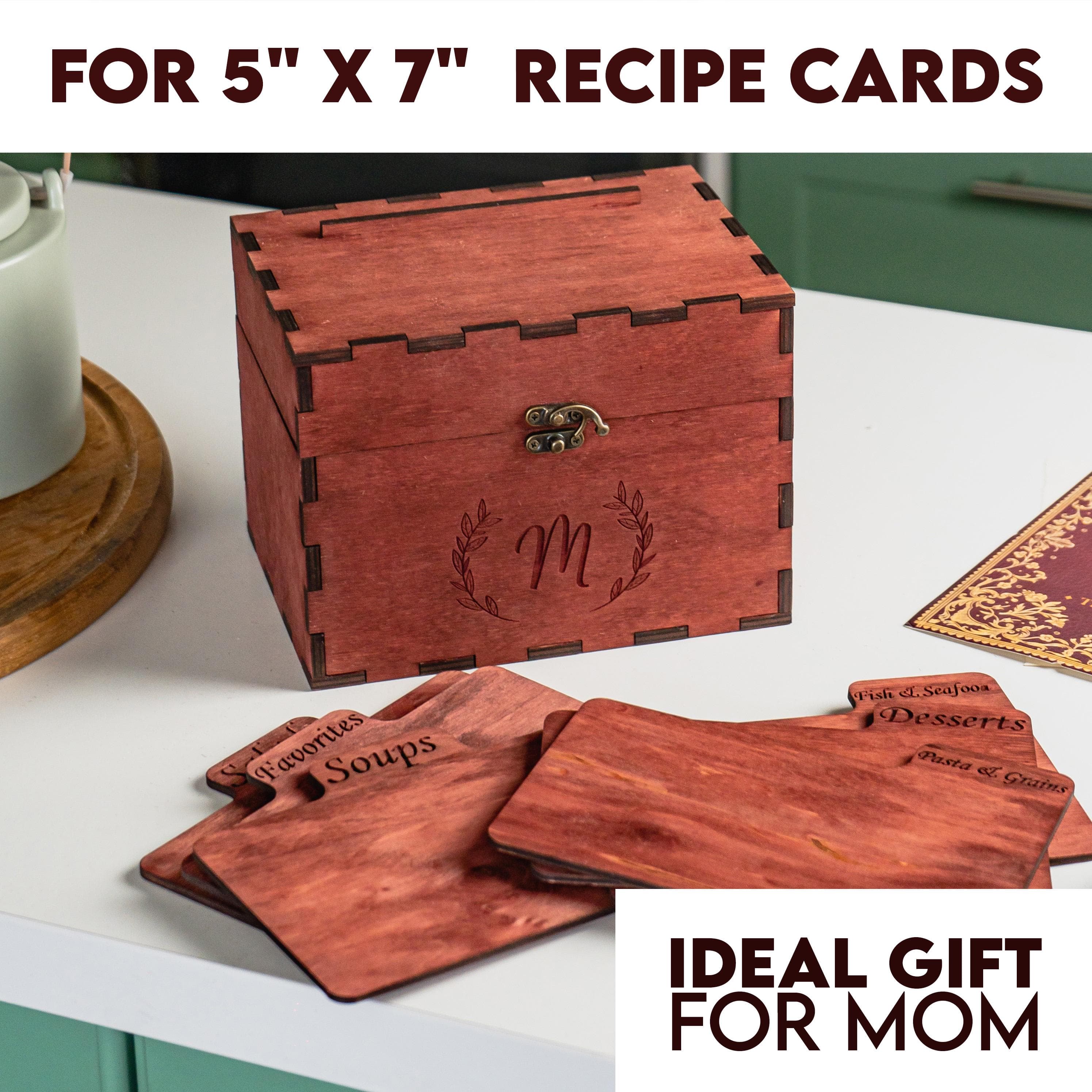 Wooden recipe box, Recipe box with dividers, Custom recipe box, Engraved recipe box 5x7, Recipe card box, Recipe organizer,Mother's day gift - image 5