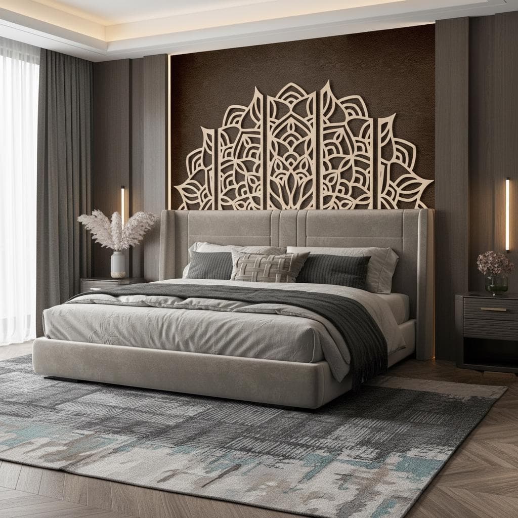 Mandala King Bed, Boho Headboard, King Headboard Wood, Headboard Panels, Bed Wall Panel, Above Bed Wall Art, Mandala Wood Art, Bed Headboard - image 4