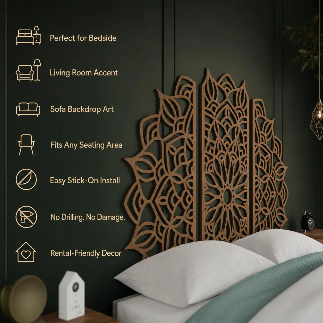Mandala King Bed, Boho Headboard, King Headboard Wood, Headboard Panels, Bed Wall Panel, Above Bed Wall Art, Mandala Wood Art, Bed Headboard - image 5
