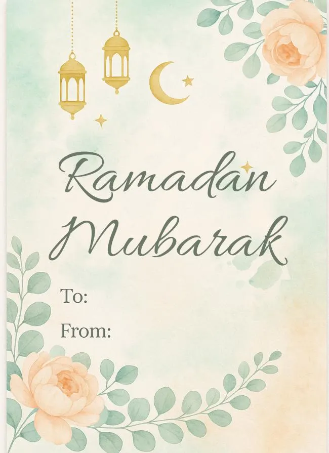Floral Eid Mubarak Card, Watercolor Islamic Greeting (Printable JPEG A6 Size) - image 4