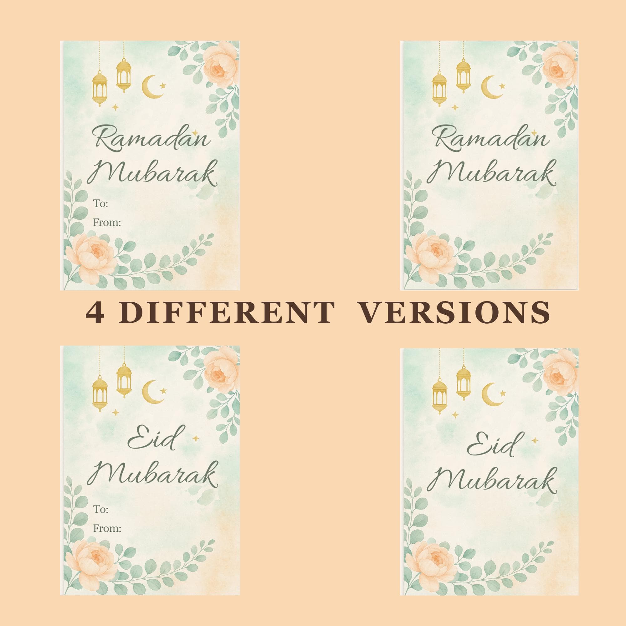 Floral Eid Mubarak Card, Watercolor Islamic Greeting (Printable JPEG A6 Size) - image 3