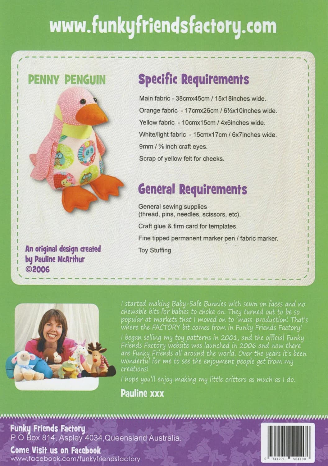 Funky Friends Factory, Stuffed Animal Pattern, Stuffie Pattern, Pauline McArthur Pattern, FFF Printed Pattern, Penny Penguin - image 3