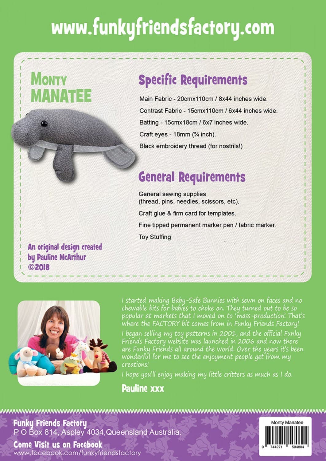 Funky Friends Factory, Stuffed Animal Pattern, Stuffie Pattern, Pauline McArthur Pattern, FFF Printed Pattern, Monty The Manatee - image 3