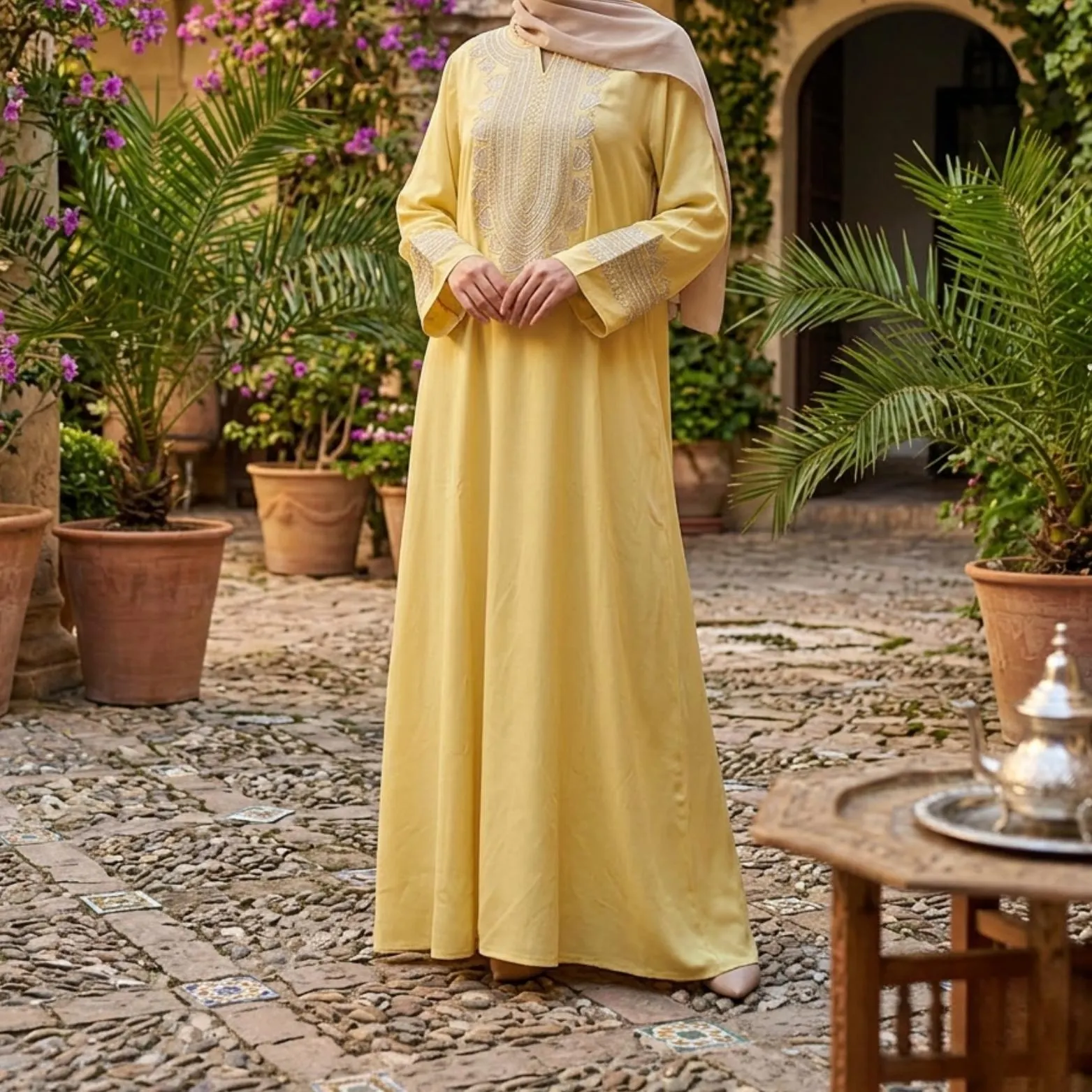 Southeast Asia Embroidered Robe Abaya, Ethnic Boho Maxi Dress, Floral Embroidery, Elegant Women’s Outfit, Gift for Her - image 5