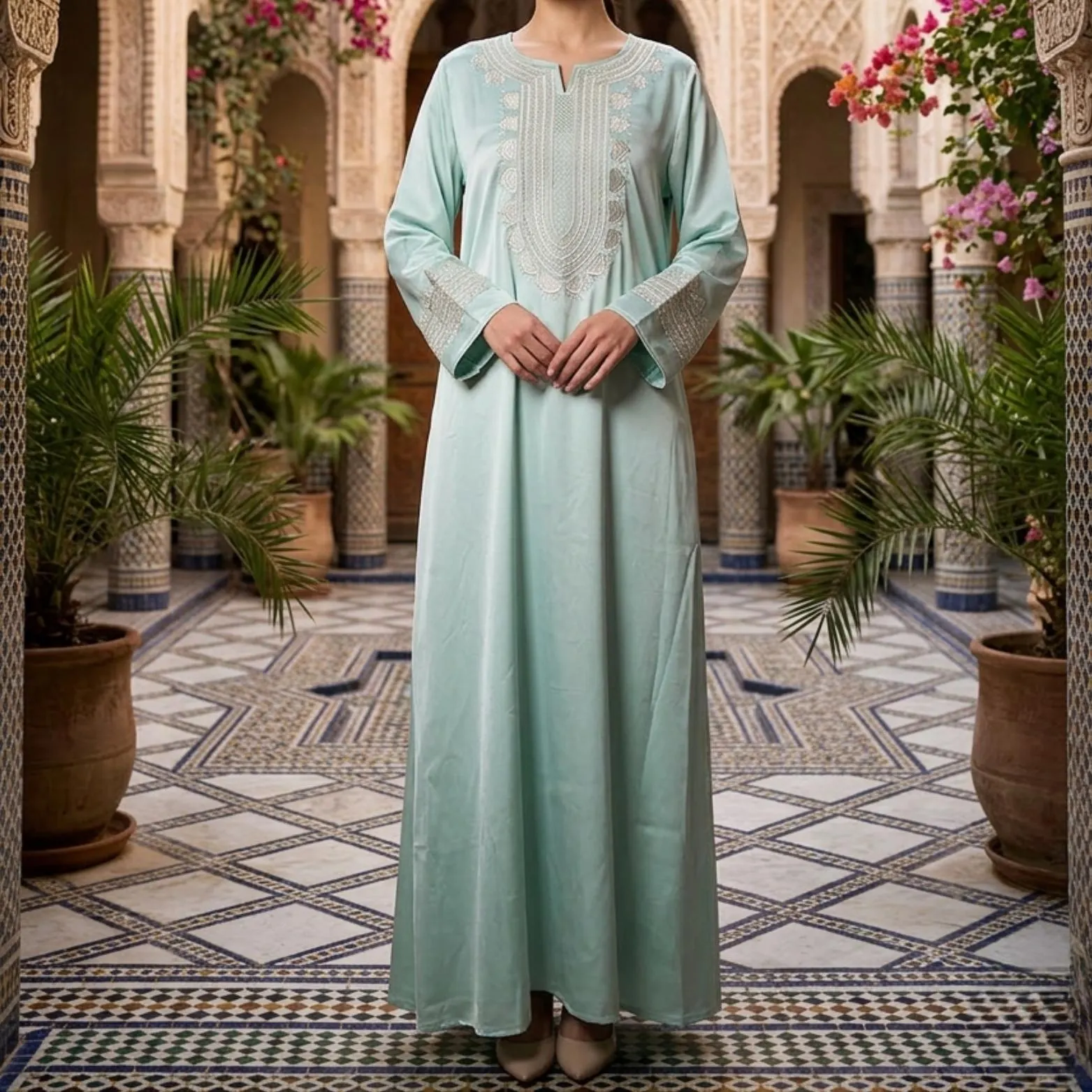 Southeast Asia Embroidered Robe Abaya, Ethnic Boho Maxi Dress, Floral Embroidery, Elegant Women’s Outfit, Gift for Her - image 4