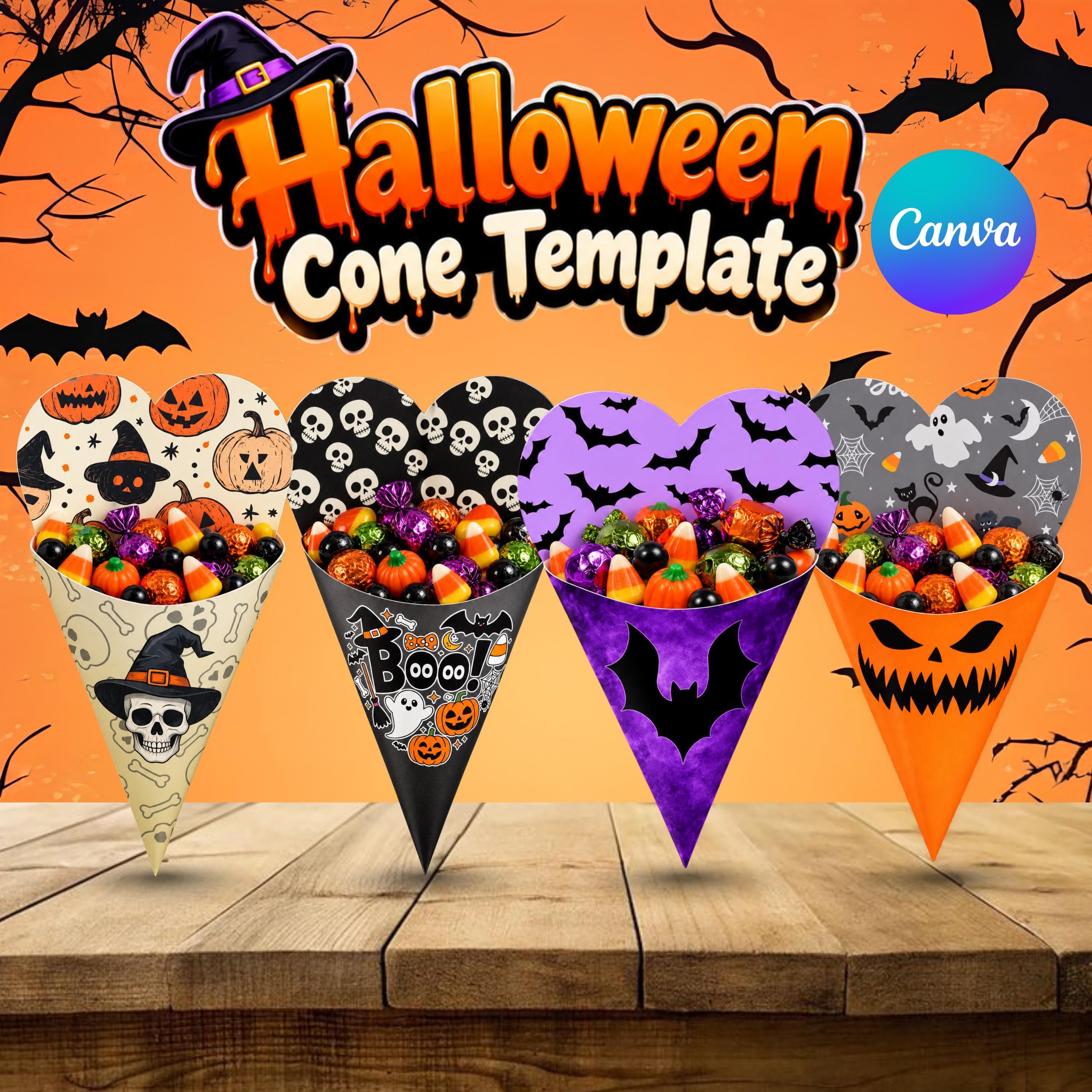 Printable Halloween Cone Favors, Spooky Party Treats, Halloween kids treat favor, Trick Or Treat Bags, Classroom Treat Candy Bags - image 3