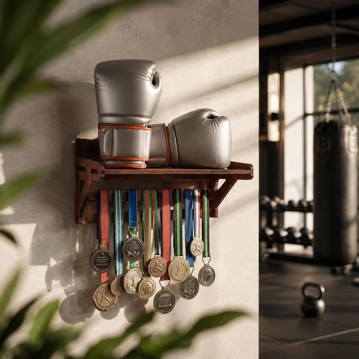 Boxing Glove Holder, Medal Hanger, Sports Medal Holder, Boxing Medal Display, Wooden Medal Rack, Wall Sports Organizer, Home Gym Decor