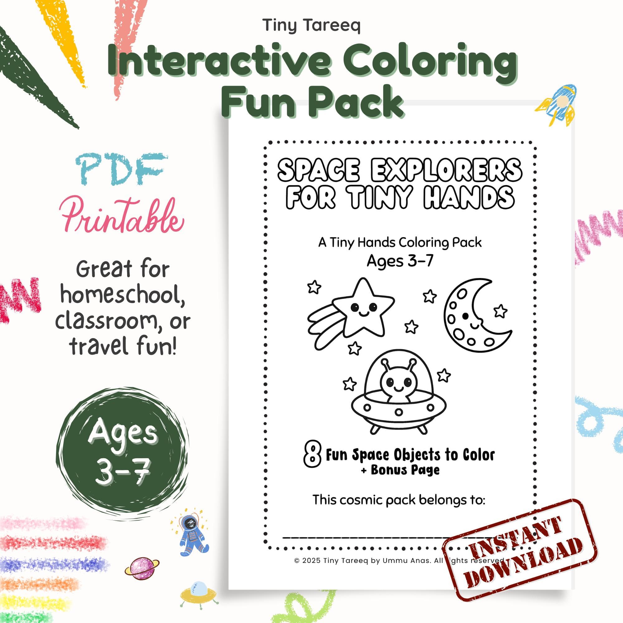 Space Coloring Activity Pack for Kids: Rocket, Astronaut (Printable PDF Ages 3-7) - image 4