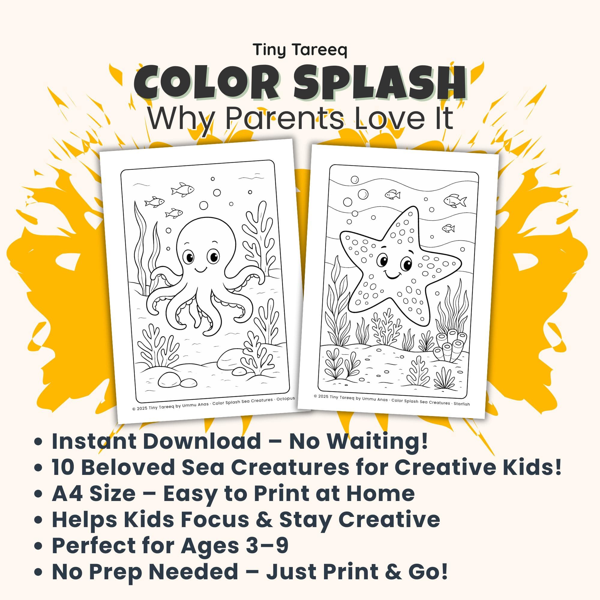 Sea Animal Coloring Pages: Dolphin, Turtle, Octopus, Shark (Printable PDF) - image 5