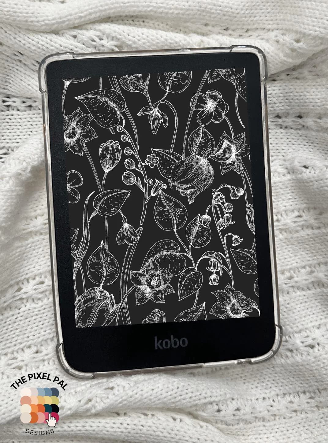Floral Kobo Clara Wallpaper – Dark Mode Botanical eReader Background (Color & BW) - image 5