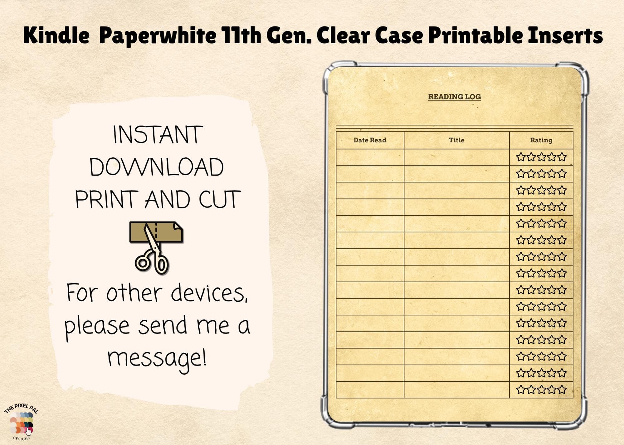 Kindle Reading Log Printable Insert | Digital Download | Clear Case Aesthetic for Kindle Paperwhite - image 3