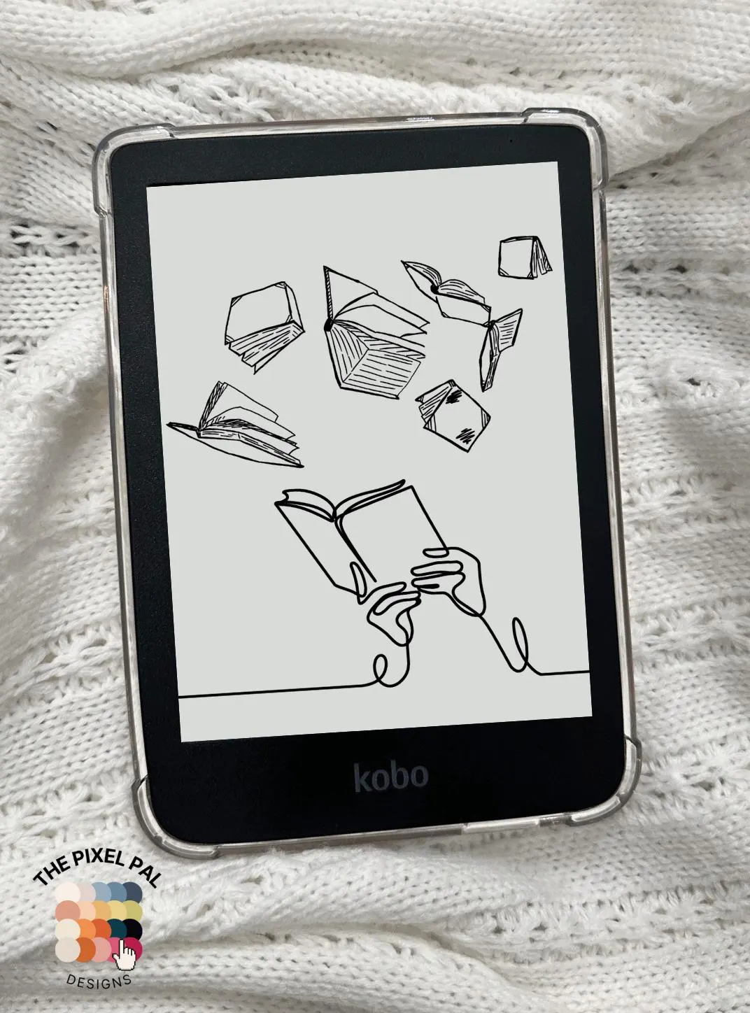 Kobo Clara Line Art Wallpapers | 2-Pack Digital Wallpapers (Dark + Light) | Flying Books Theme - image 3
