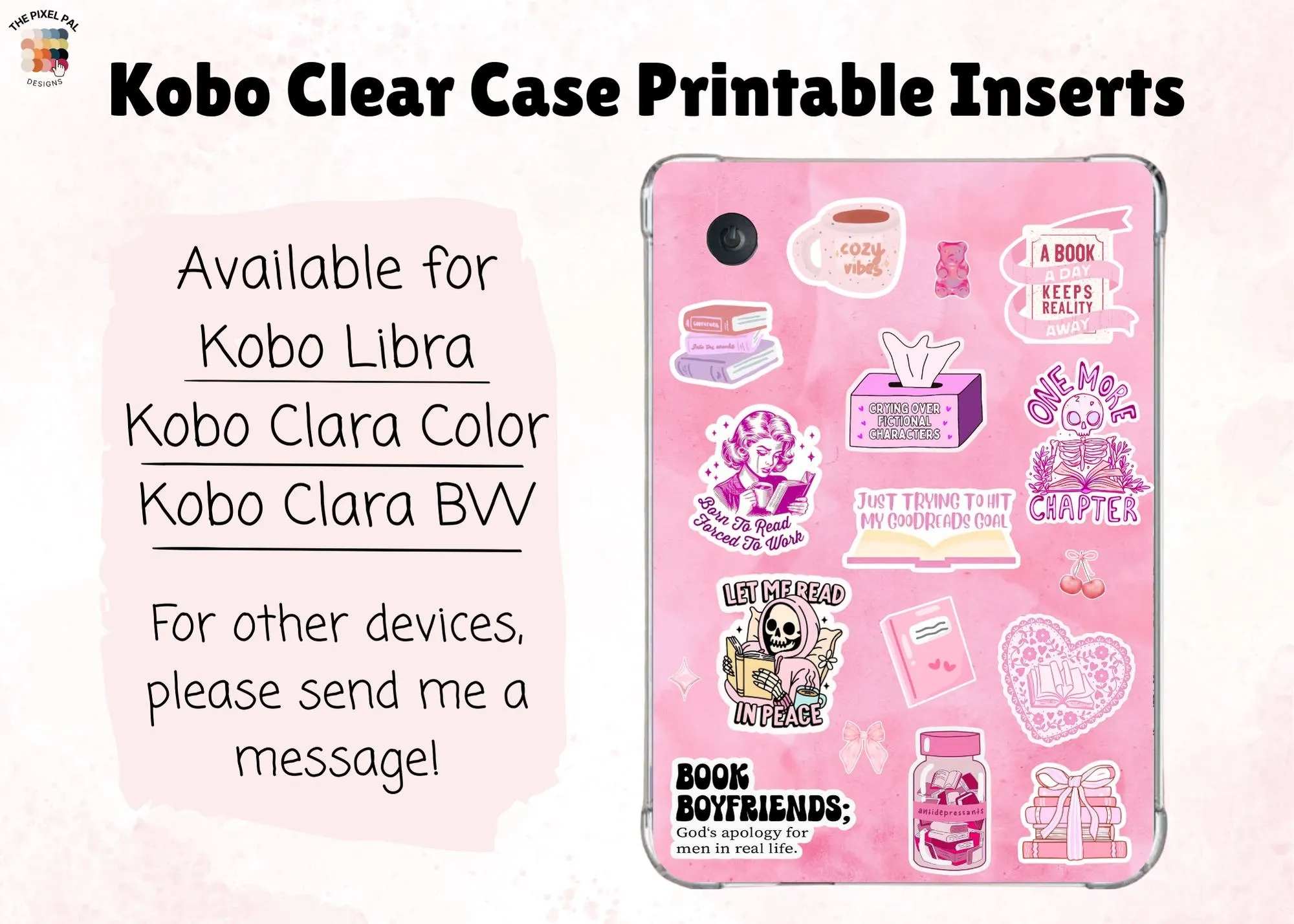 Kobo Clear Case Printable Inserts | Cute Bookish Digital Decor for Kobo Libra | Digital Download - image 3