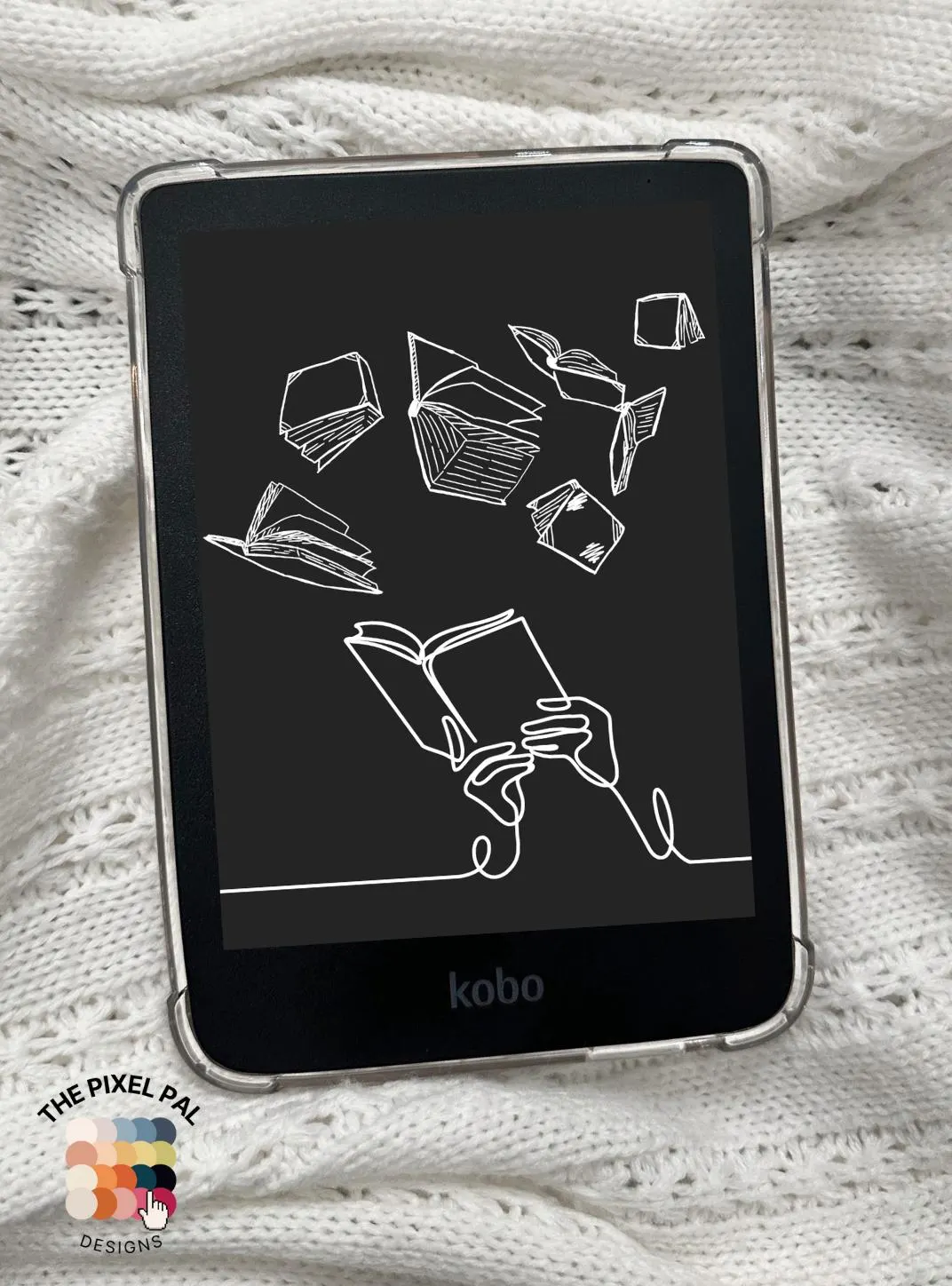 Kobo Clara Line Art Wallpapers | 2-Pack Digital Wallpapers (Dark + Light) | Flying Books Theme - image 4