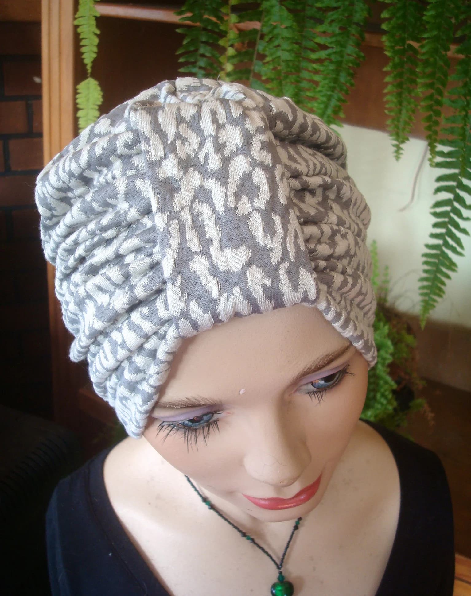 womens turban chemo turban hijab womens headcover chemo headwrap soft hat chemo gift soft turban adult turban grey white - image 4