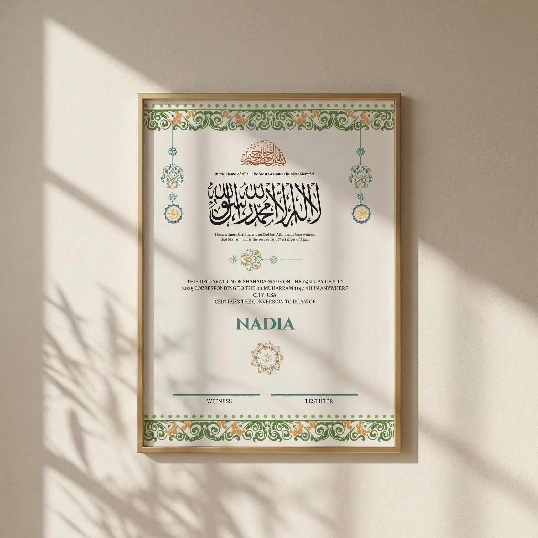 Luxury Shahada Certificate • Printable Muslim Conversion Template • Digital Islamic Gift & Wall Art Keepsake - image 2