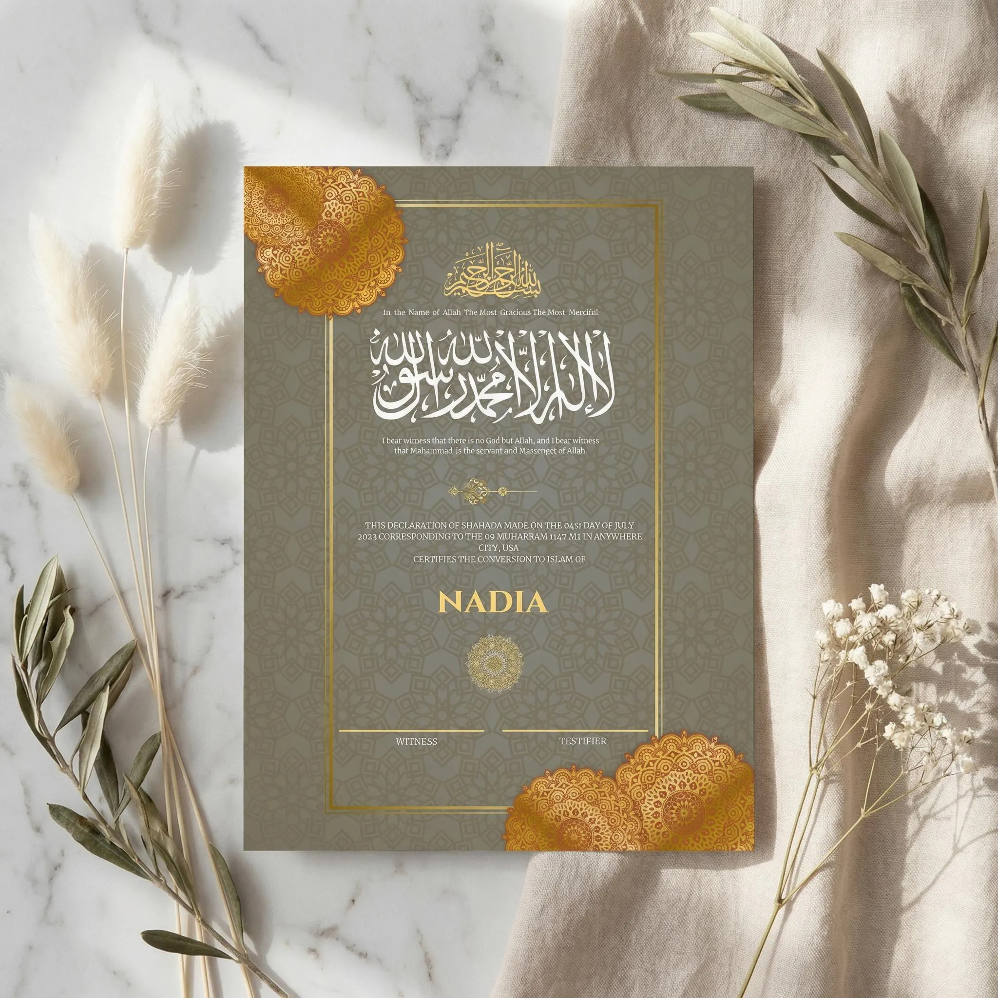 Editable Shahada Certificate Template, Islamic Calligraphy Conversion Gift, Printable Muslim Canva - image 5