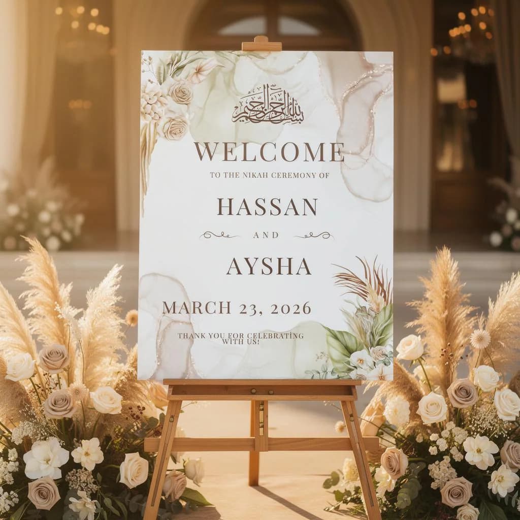 Islamic Wedding Welcome Sign Template Editable Canva Nikkah Entrance Board - image 2