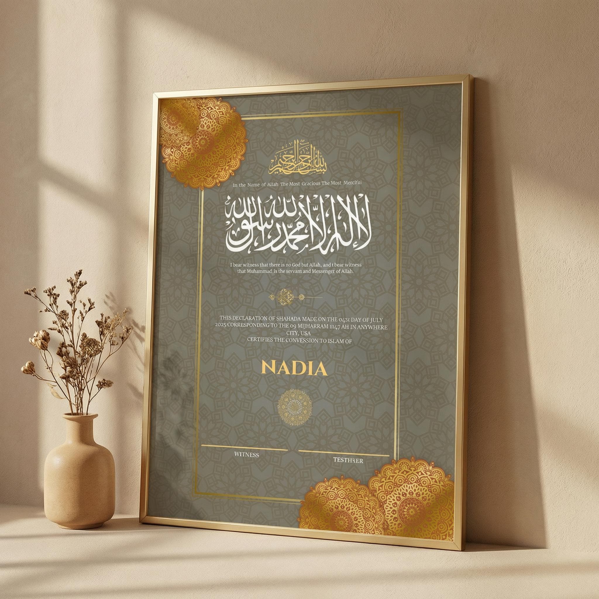 Editable Shahada Certificate Template, Islamic Calligraphy Conversion Gift, Printable Muslim Canva - image 3