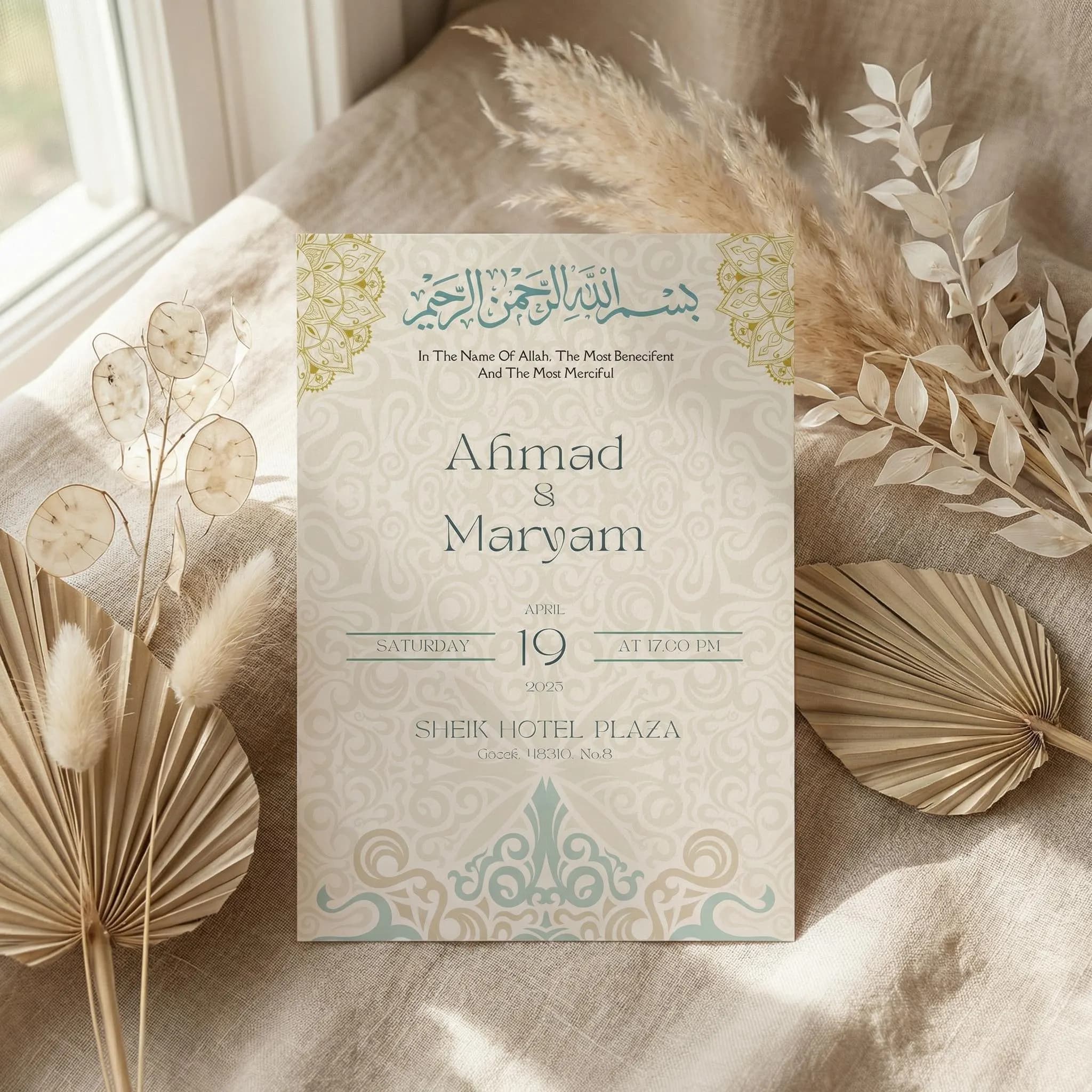 Islamic Nikah Invitation Template, Editable Muslim Ceremony Card, Arabic Canva Download - image 4