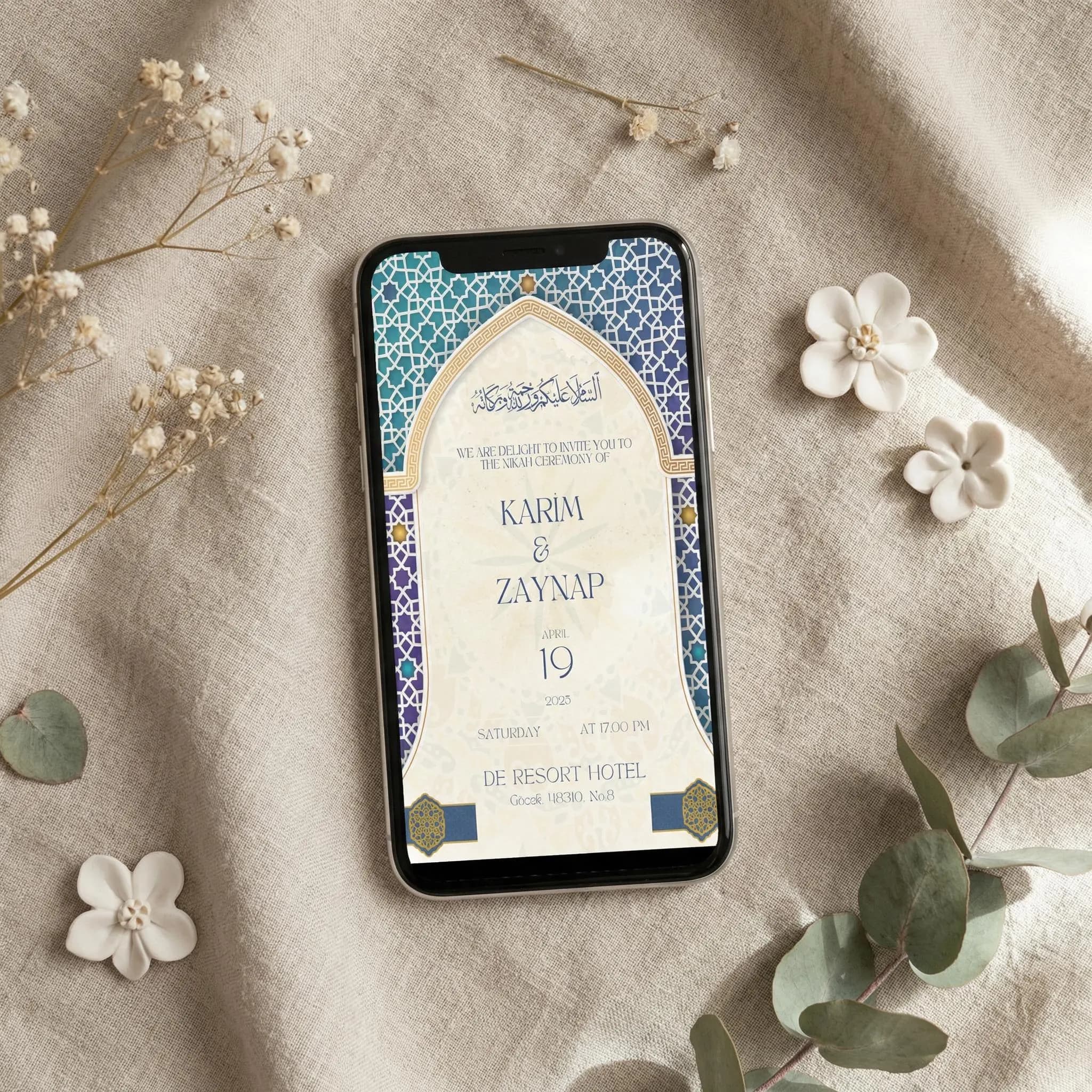 Islamic Nikah Invite Template, Editable Muslim Ceremony Card, Arabic Canva Download