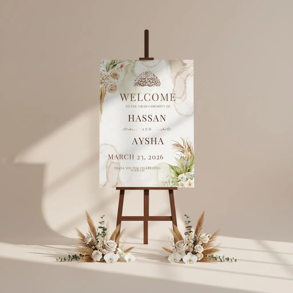 Islamic Wedding Welcome Sign Template Editable Canva Nikkah Entrance Board