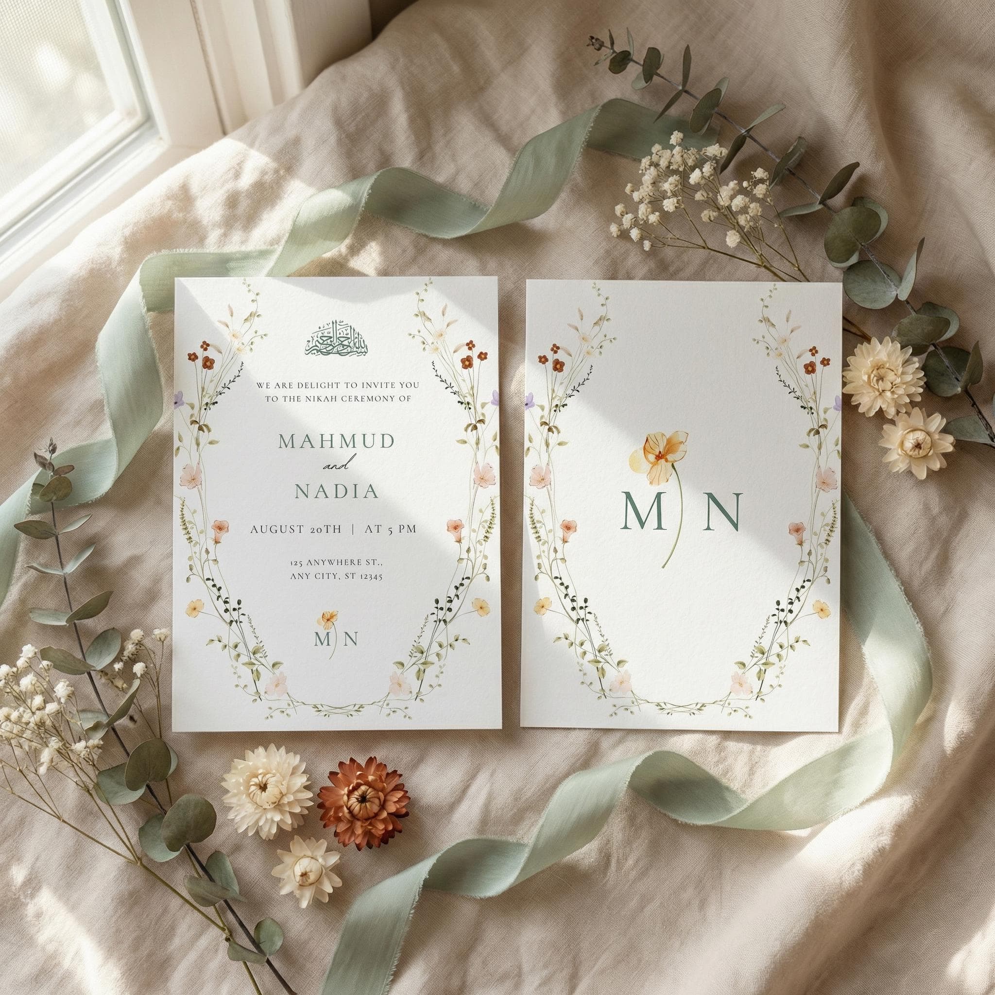 Editable Nikkah Invitation Template, Islamic Wedding Invite, Floral Muslim Canva Card - image 5