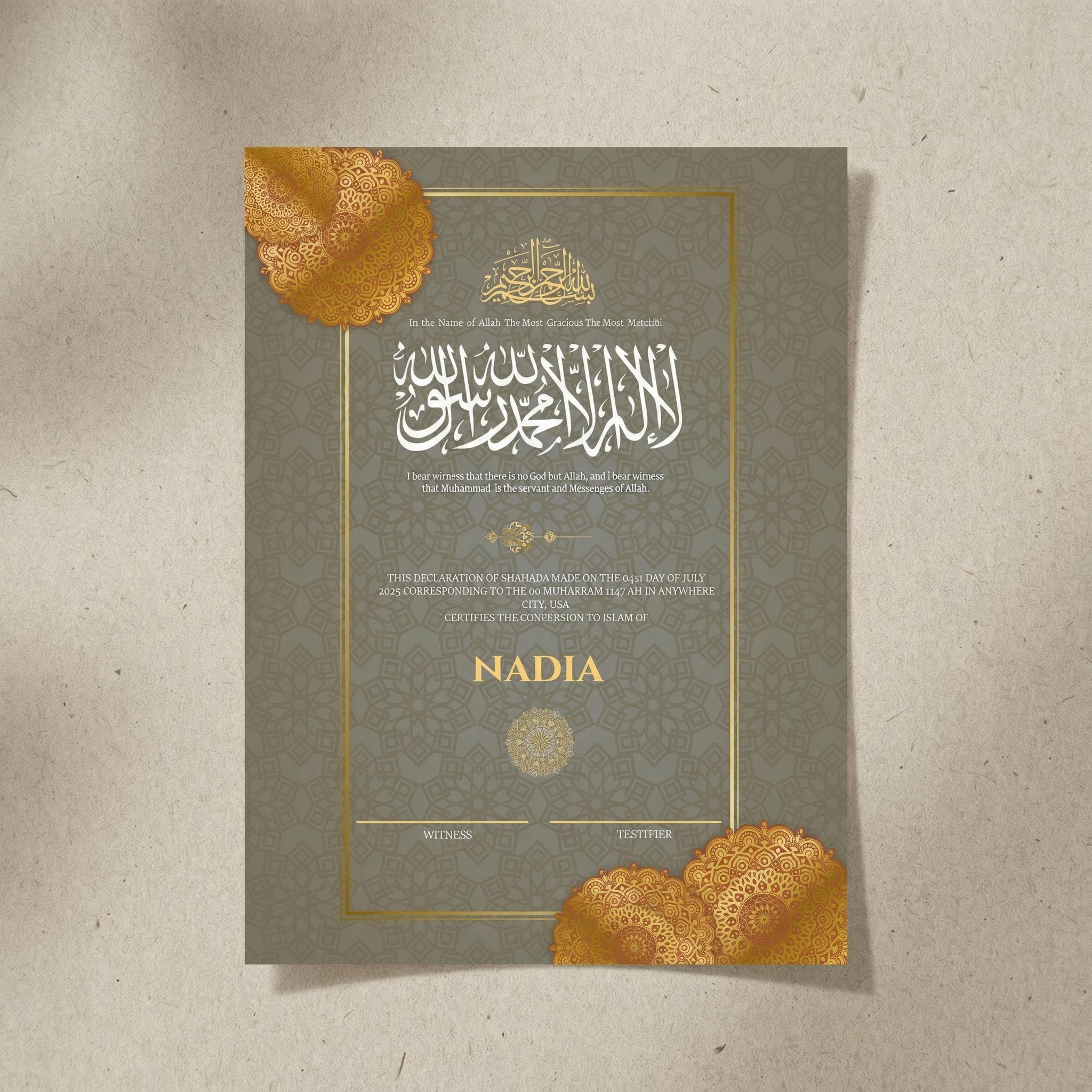 Editable Shahada Certificate Template, Islamic Calligraphy Conversion Gift, Printable Muslim Canva - image 4