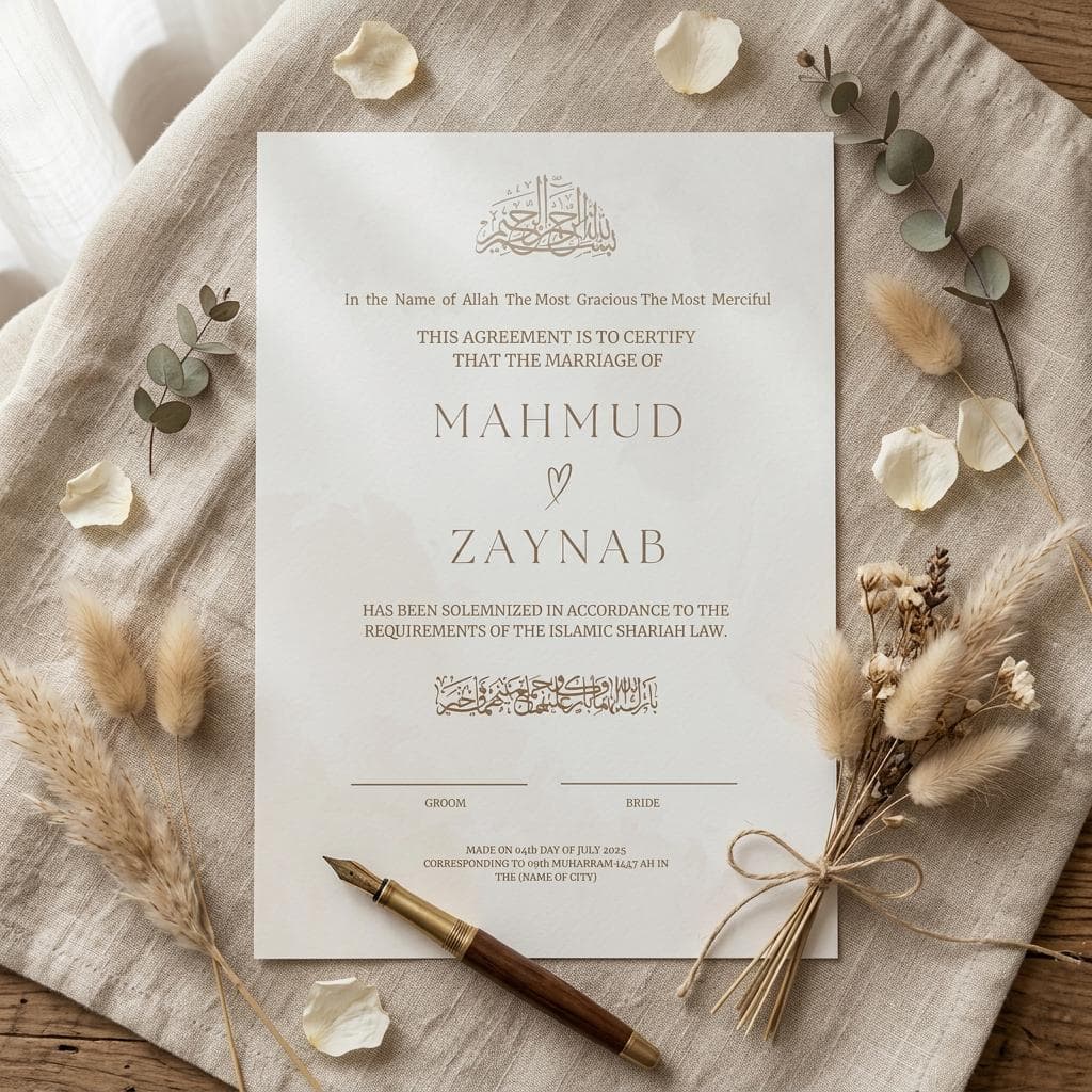 Editable Nikah Certificate Template Islamic Marriage Contract Canva Printable