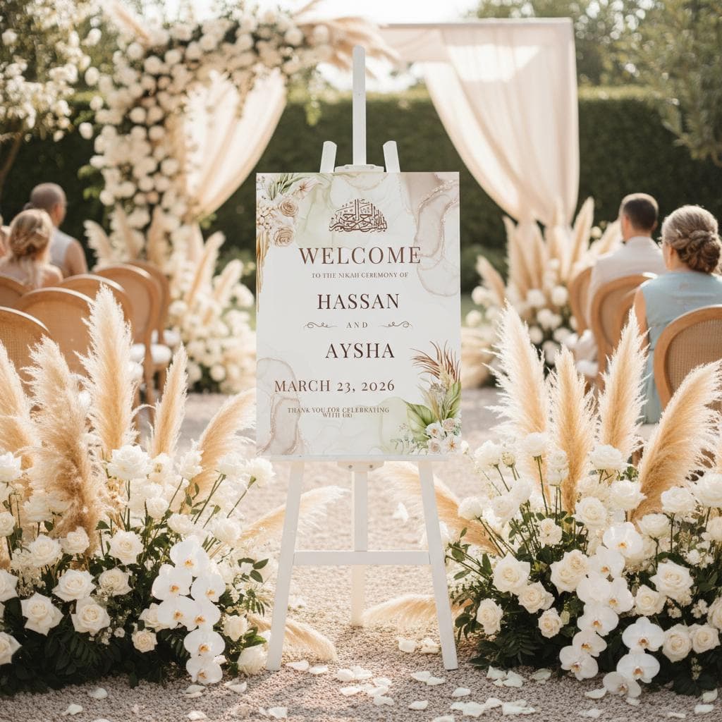 Islamic Wedding Welcome Sign Template Editable Canva Nikkah Entrance Board - image 3