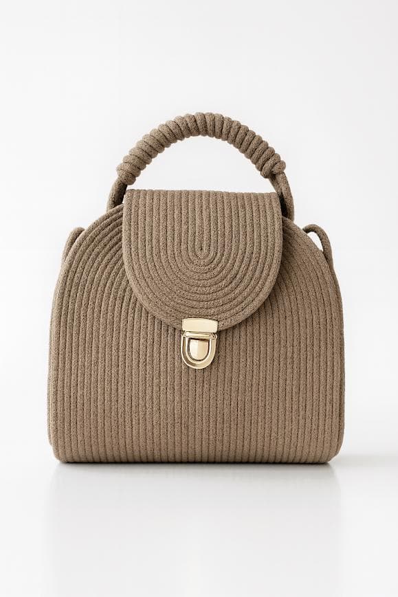 Handmade Rope Bag – Cotton Cord Handbag with Gold Clasp – Elegant Woven Purse – Boho Chic Crossbody – Gift for Her , Cord bag, Desert color - image 3