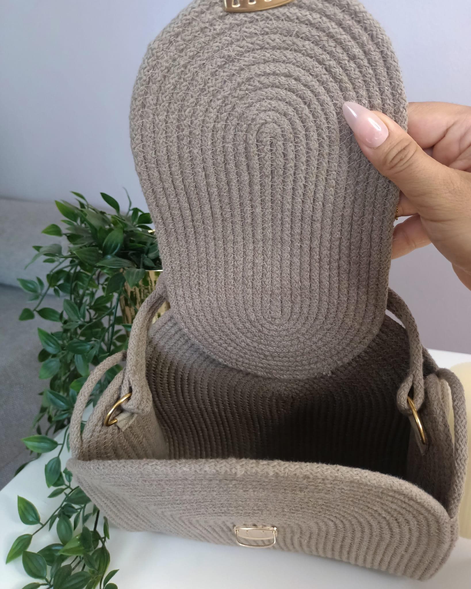Handmade Rope Bag – Cotton Cord Handbag with Gold Clasp – Elegant Woven Purse – Boho Chic Crossbody – Gift for Her , Cord bag, Desert color - image 2