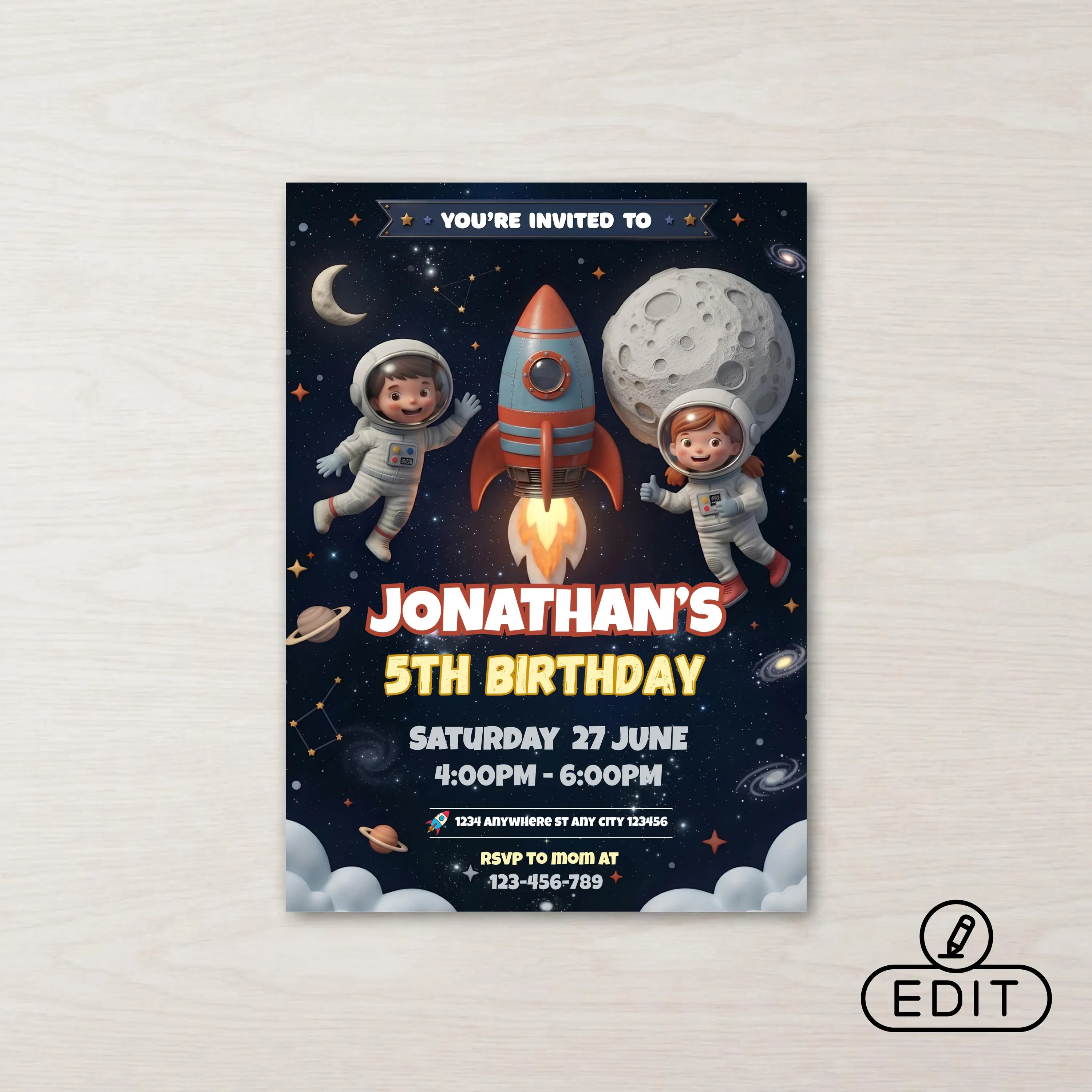 Astronaut Birthday Invitation Template, Blast Off Rocket Party Invite, Editable Canva Space Birthday for Boys Girls, 5x7 Instant Download - image 3
